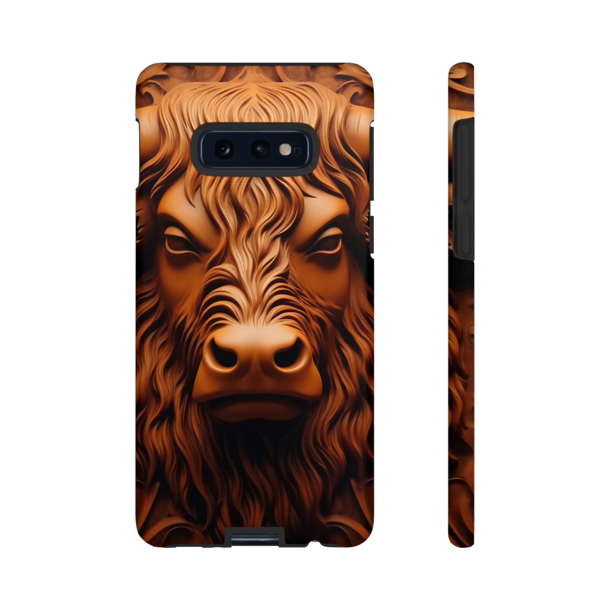 Intricate Bull Head Wood Carving Samsung Case