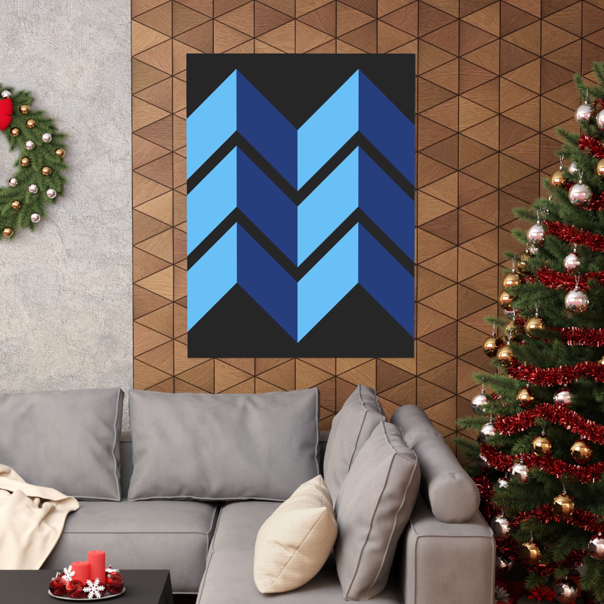 Abstract Blue Chevron Geometric Poster