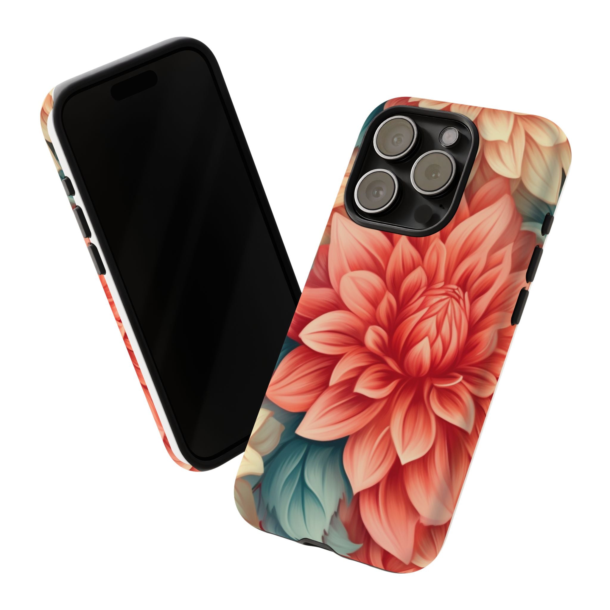 Coral Dahlia Hexagon iPhone Case - Rugged Texture