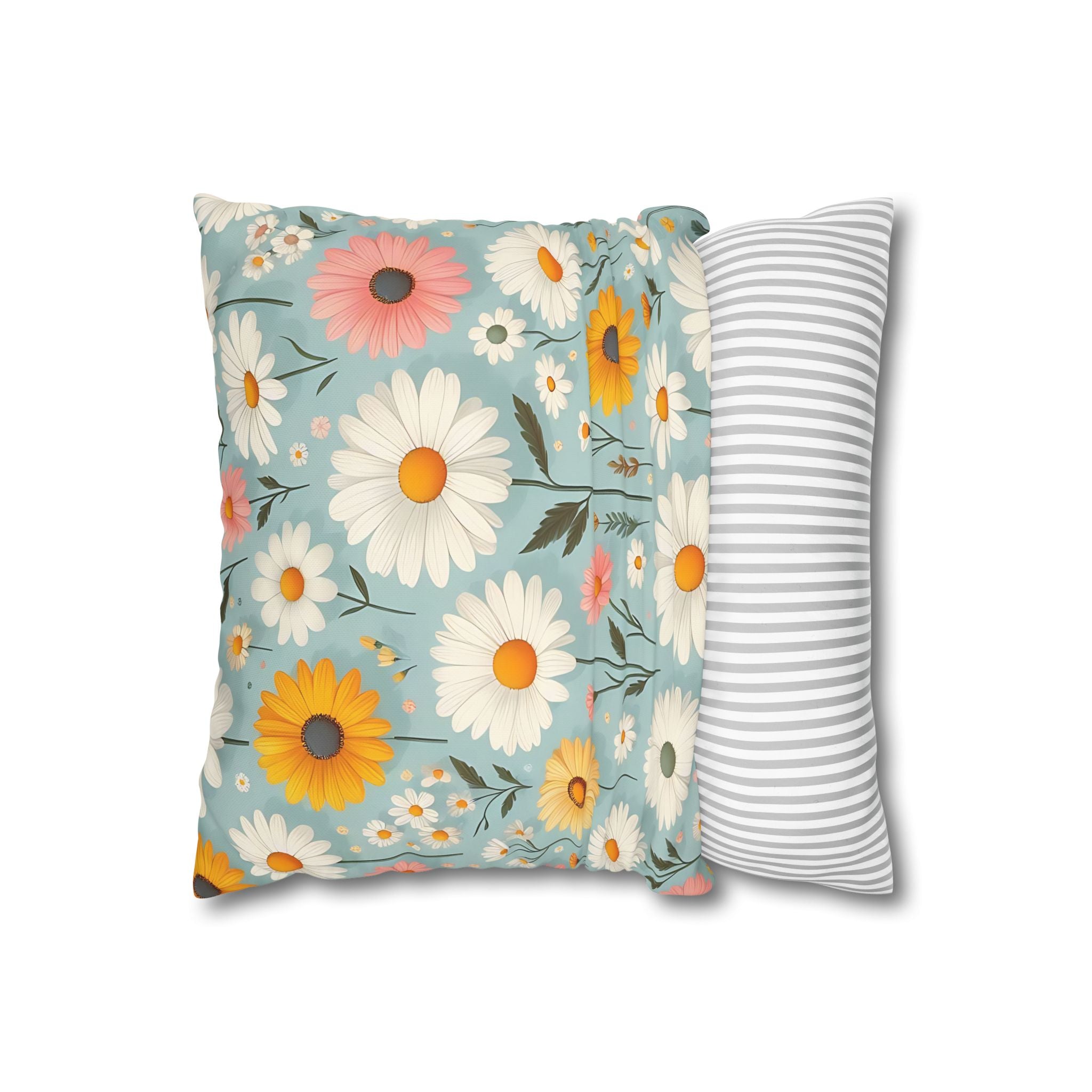 Floral Daisy Pillowcase - Blue & White