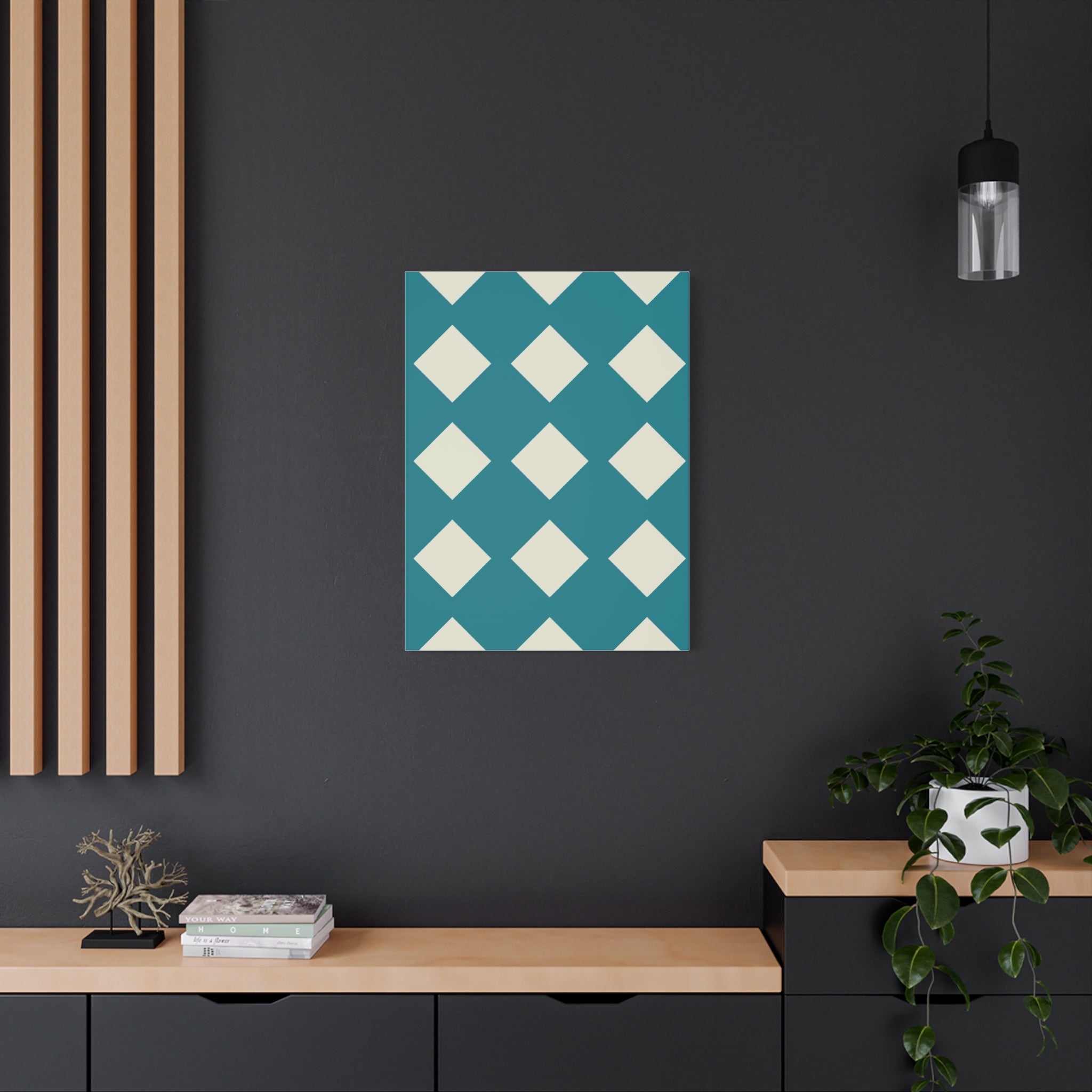 Teal & Cream Diamond Geometric Canvas Art