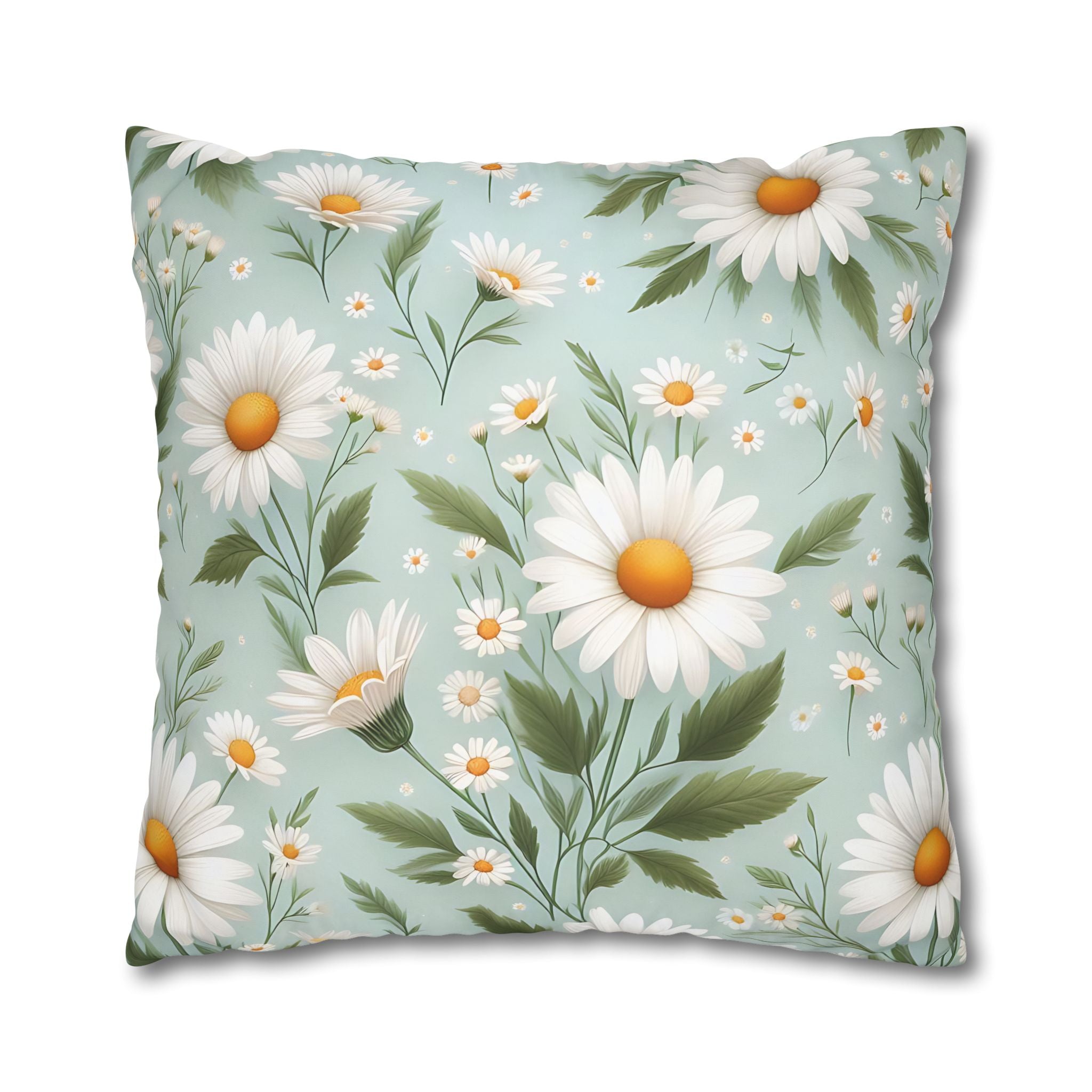 Daisy Floral Pillowcase - Teal & White