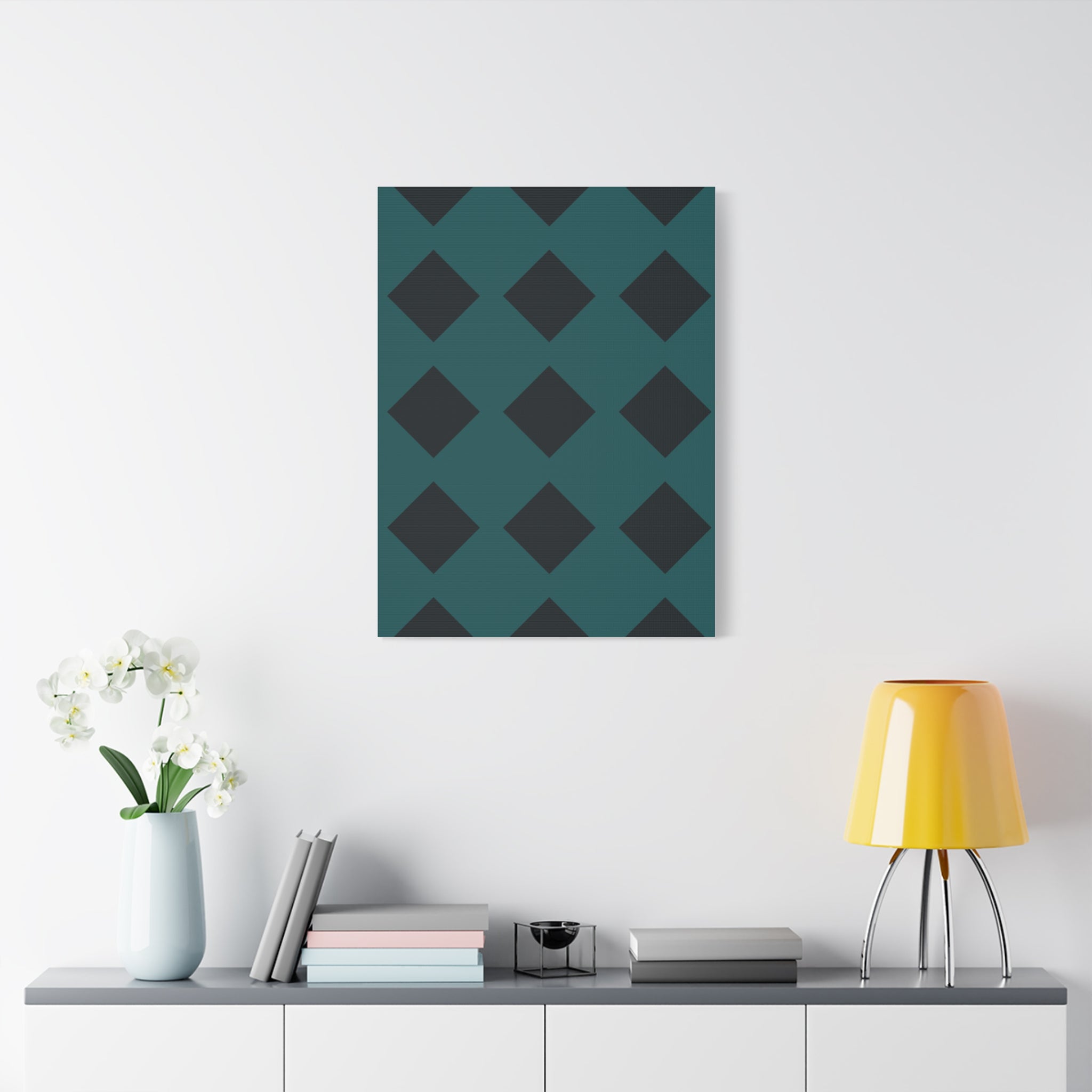 Teal Geometric Diamond Canvas Art