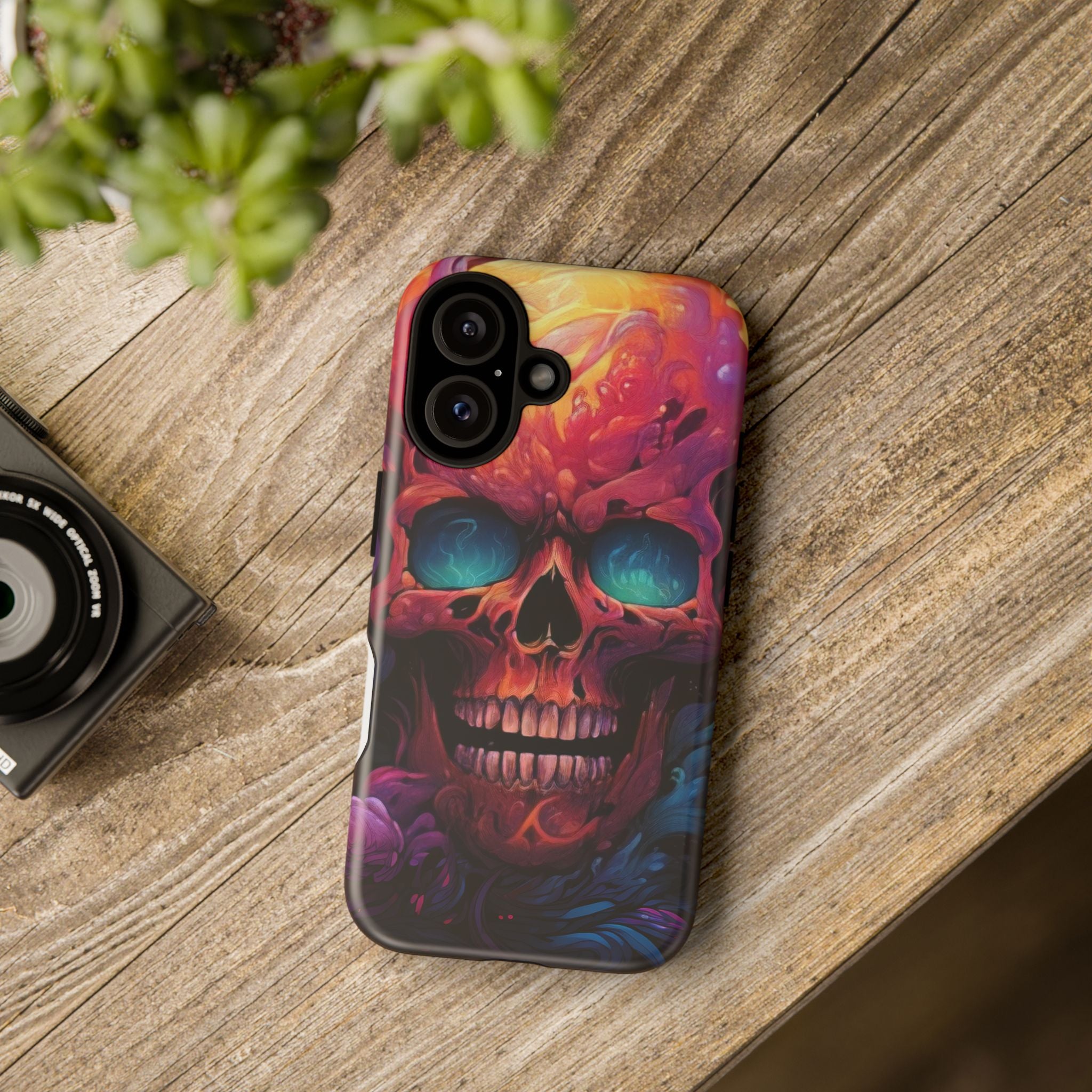 Fiery Skull Hexagon iPhone Case - Rugged Texture