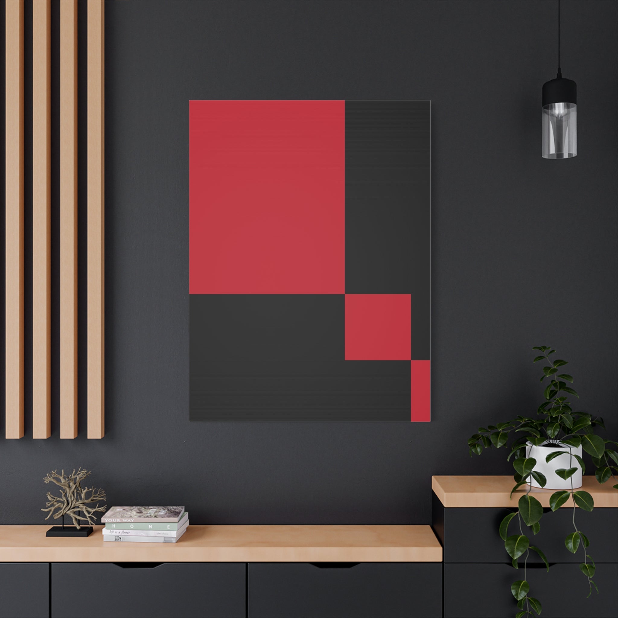 Abstract Red & Black Geometric Canvas Art