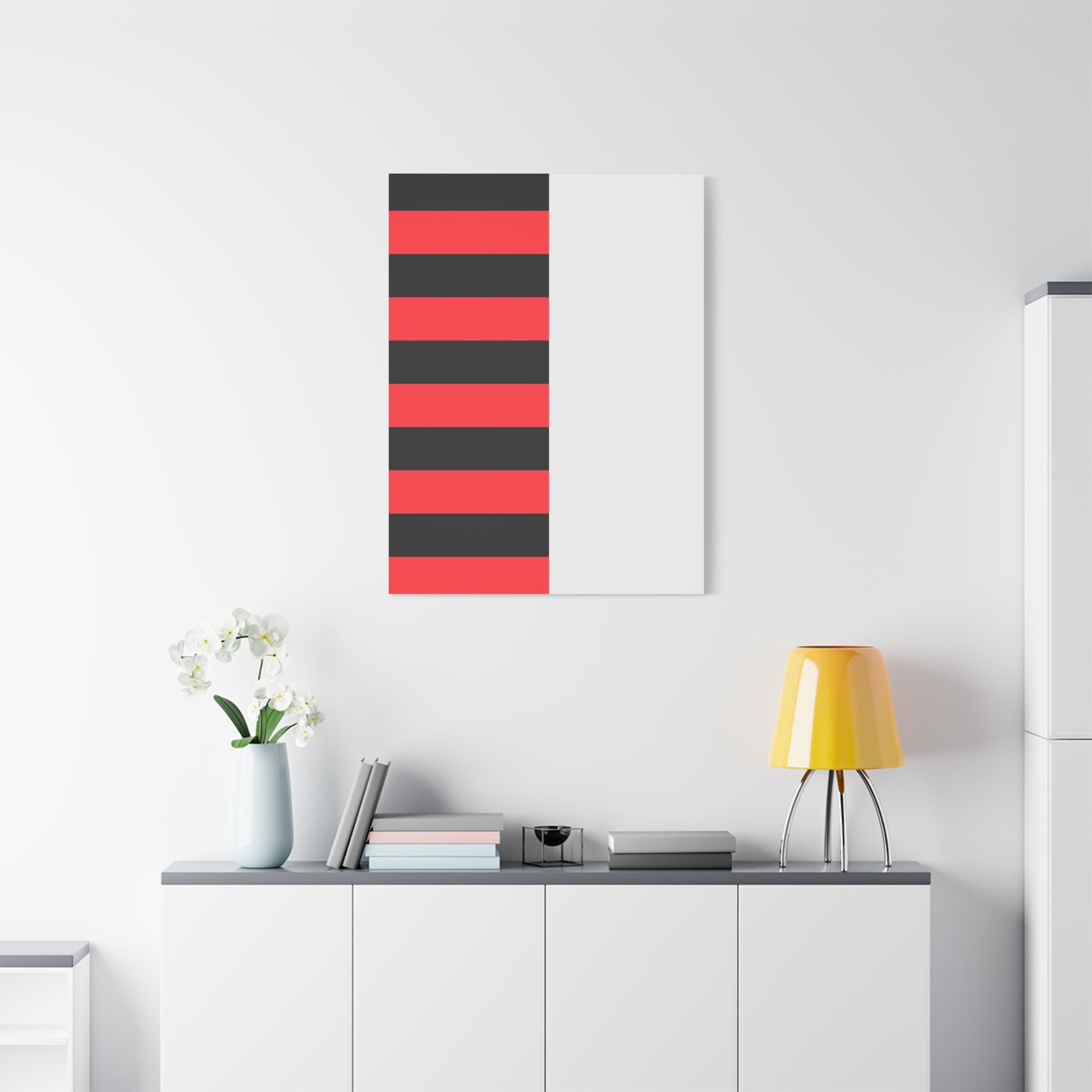 Abstract Coral & Gray Minimalist Canvas Art