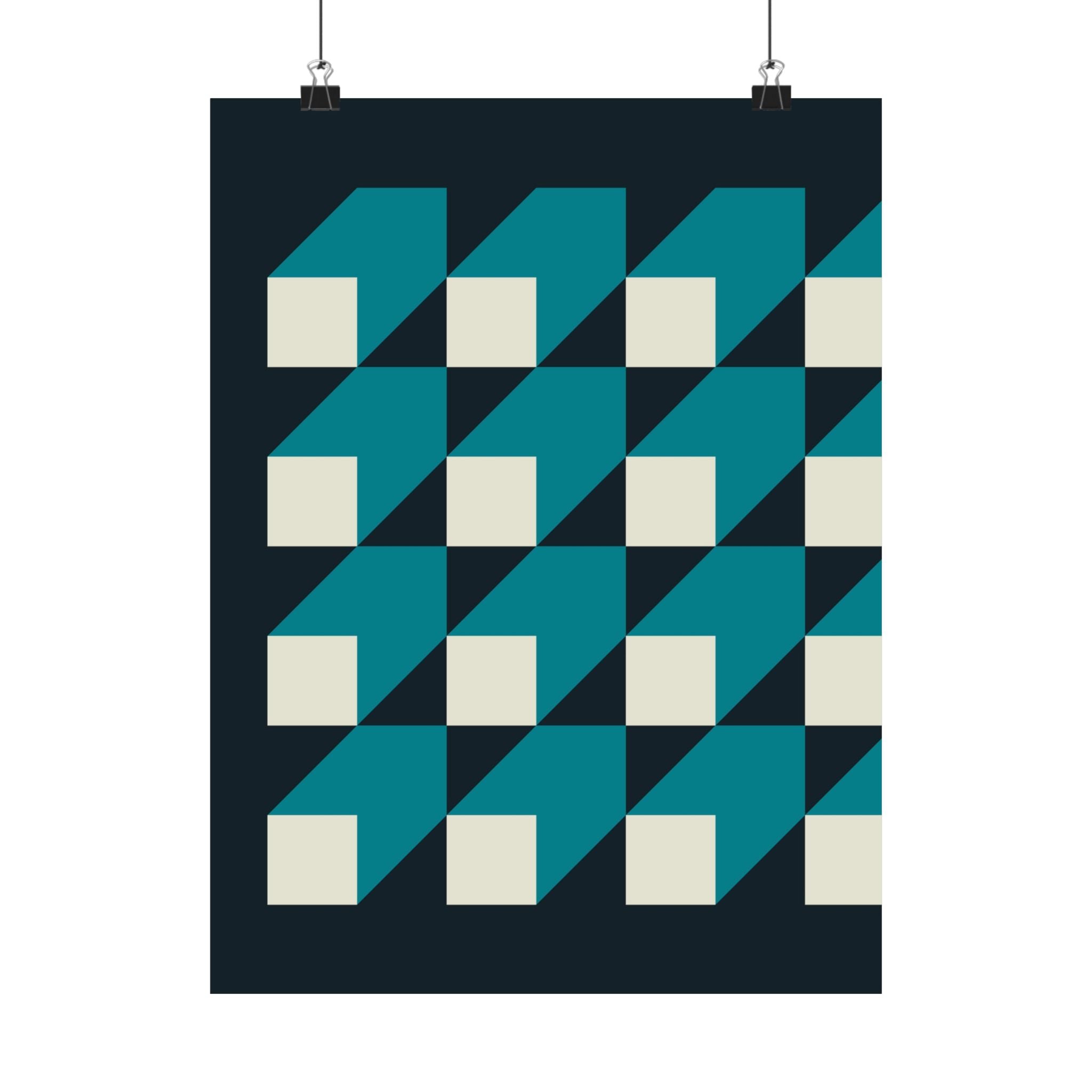 Geometric Teal & Beige Abstract Art Poster