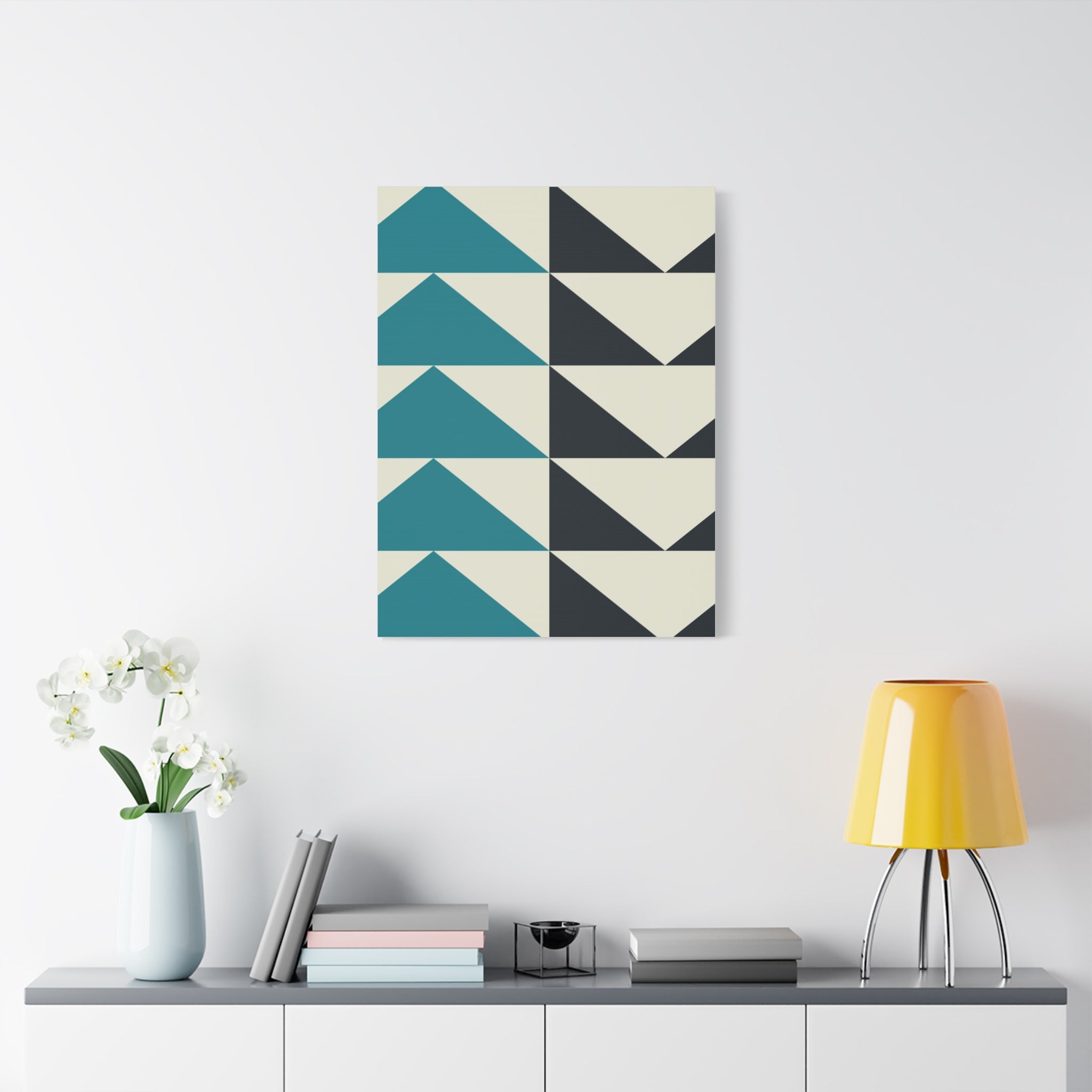 Geometric Triangle Canvas Art - Teal & Black