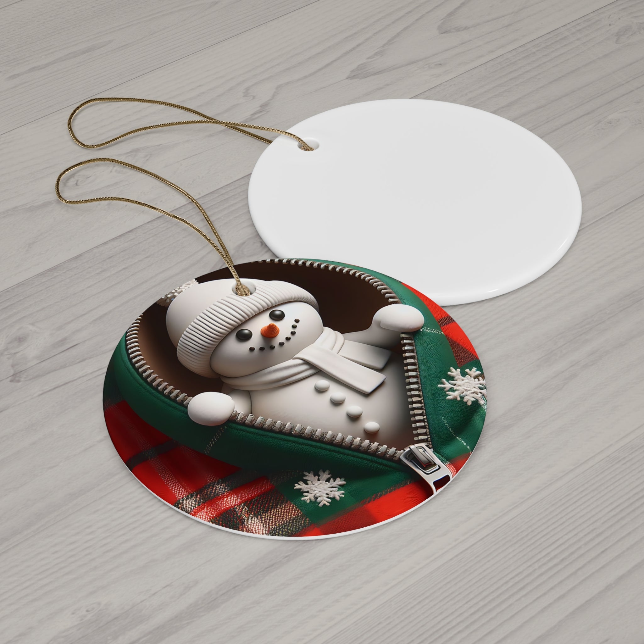 Snowman in Jacket Ceramic Ornament