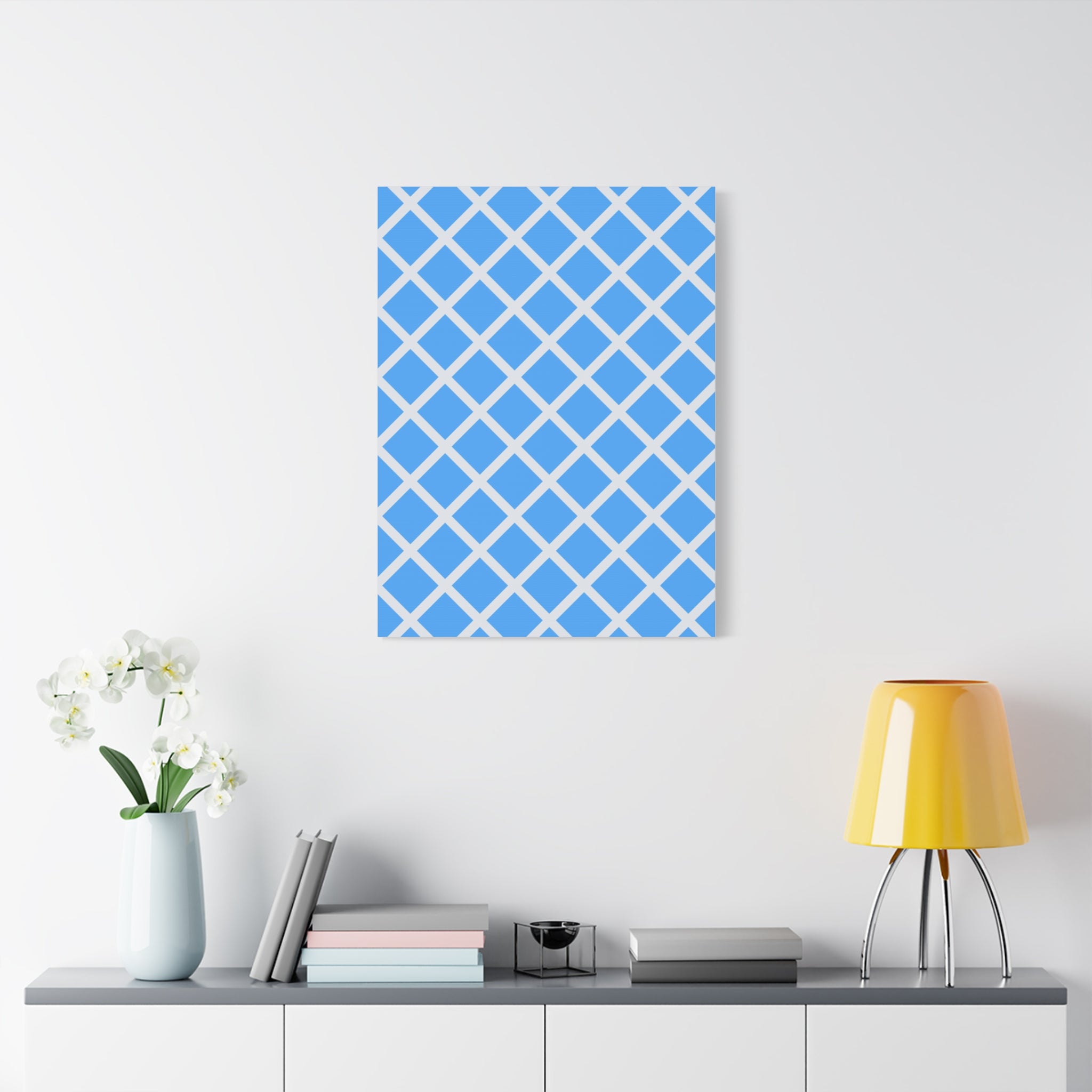 Sky Blue Diamond Grid Matte Canvas Art