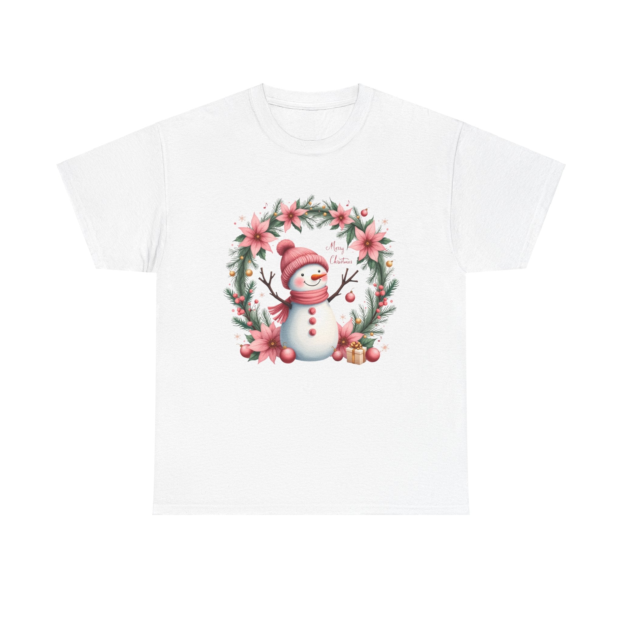 Pink Snowman Christmas Wreath T-Shirt