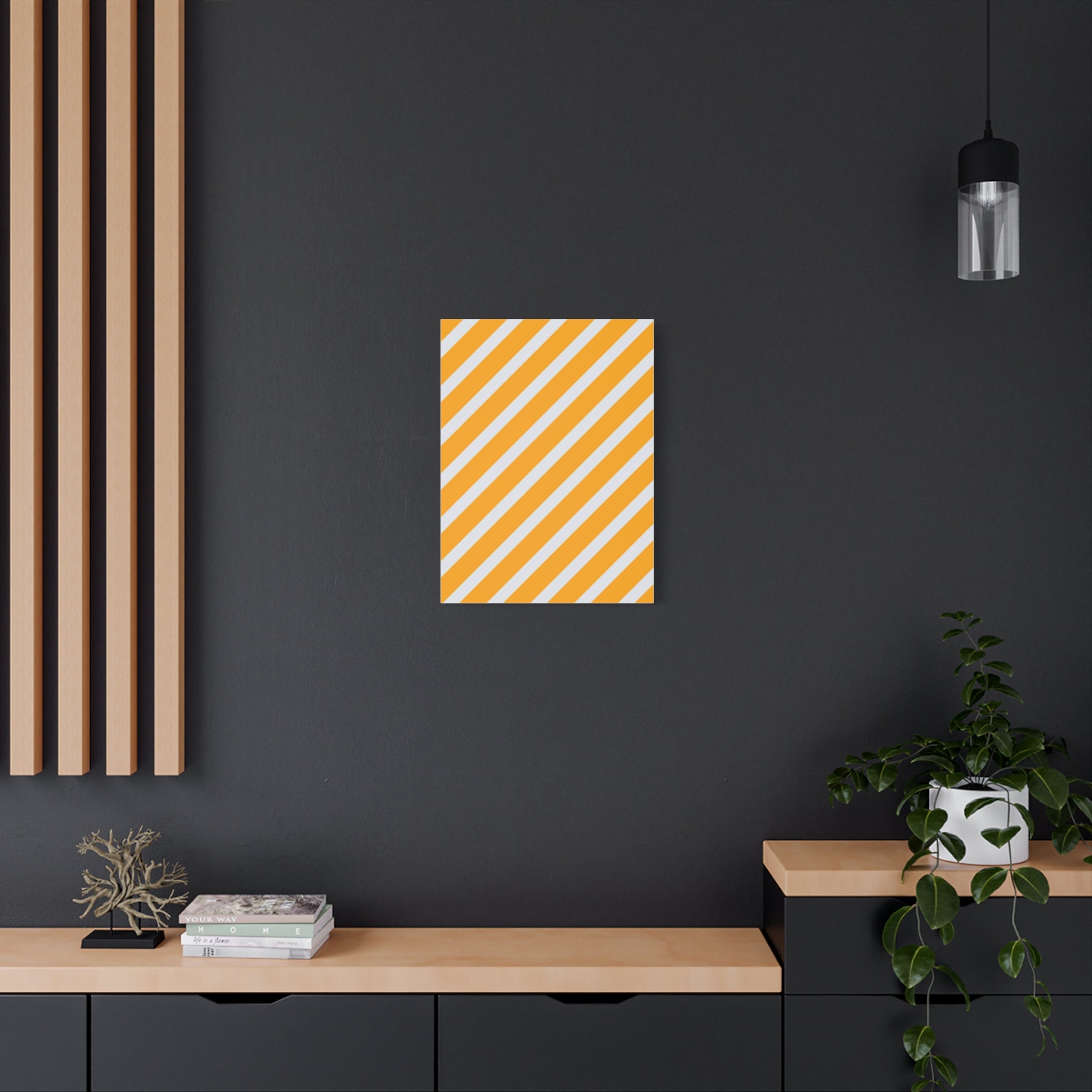 Orange & Gray Diagonal Stripe Canvas Art