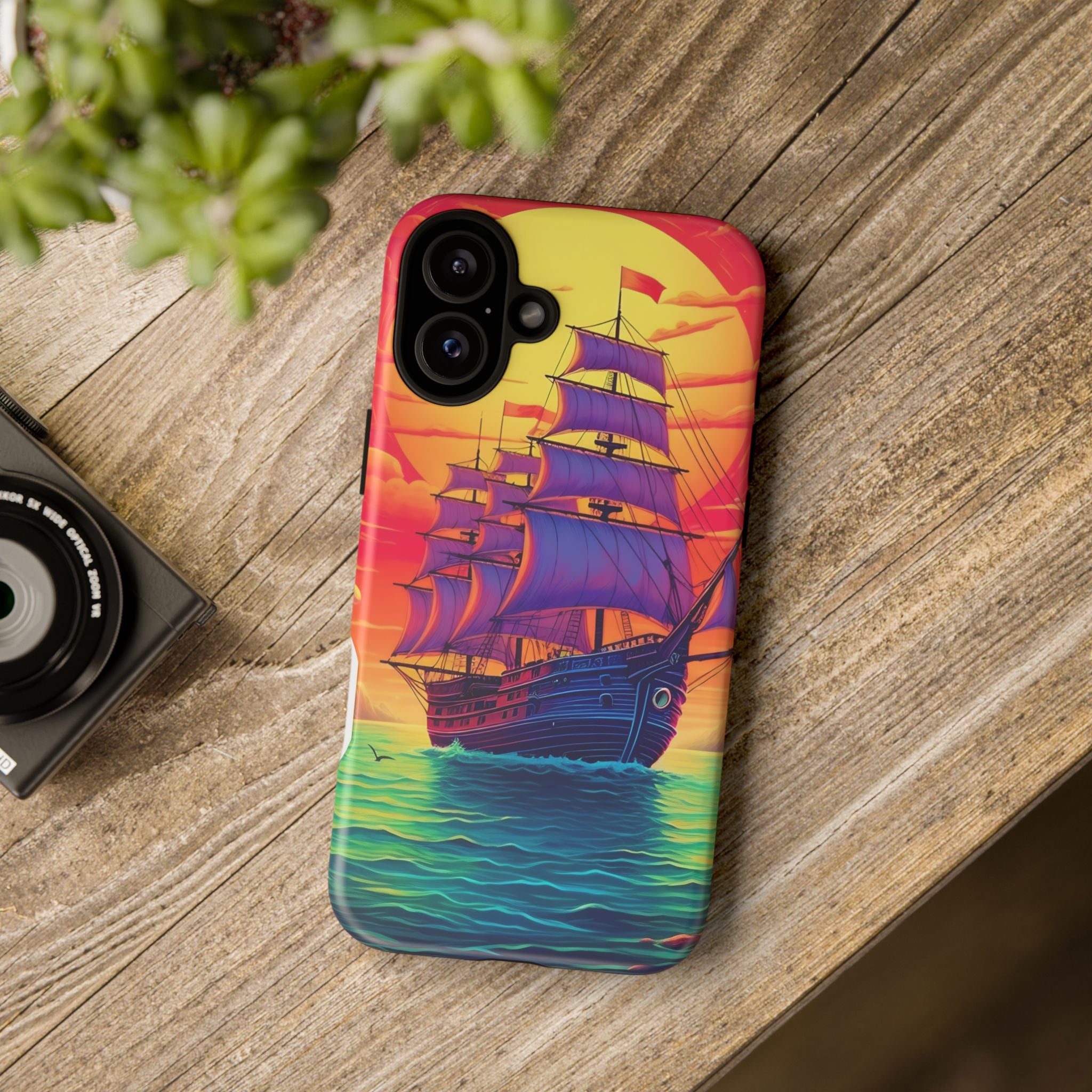 Sunset Galleon Hexagon Stone iPhone Case