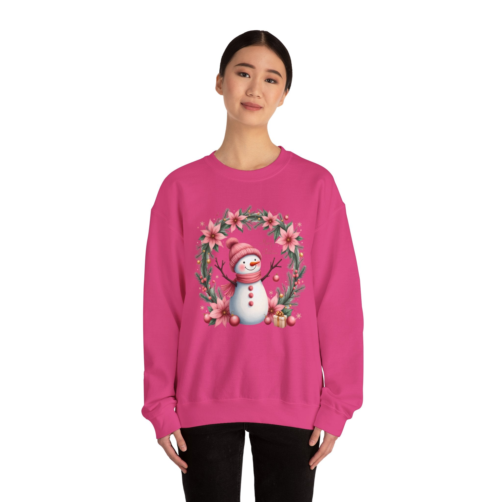 Pink Snowman Christmas Wreath Sweatshirt