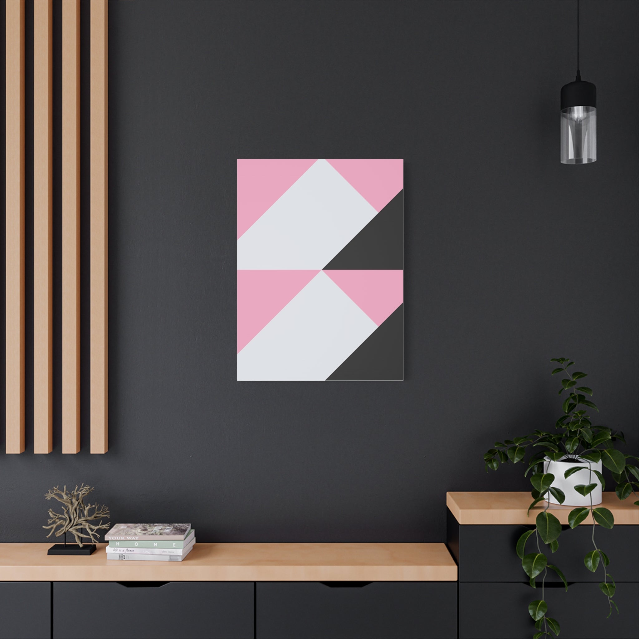 Geometric Pink & Gray Abstract Canvas Art