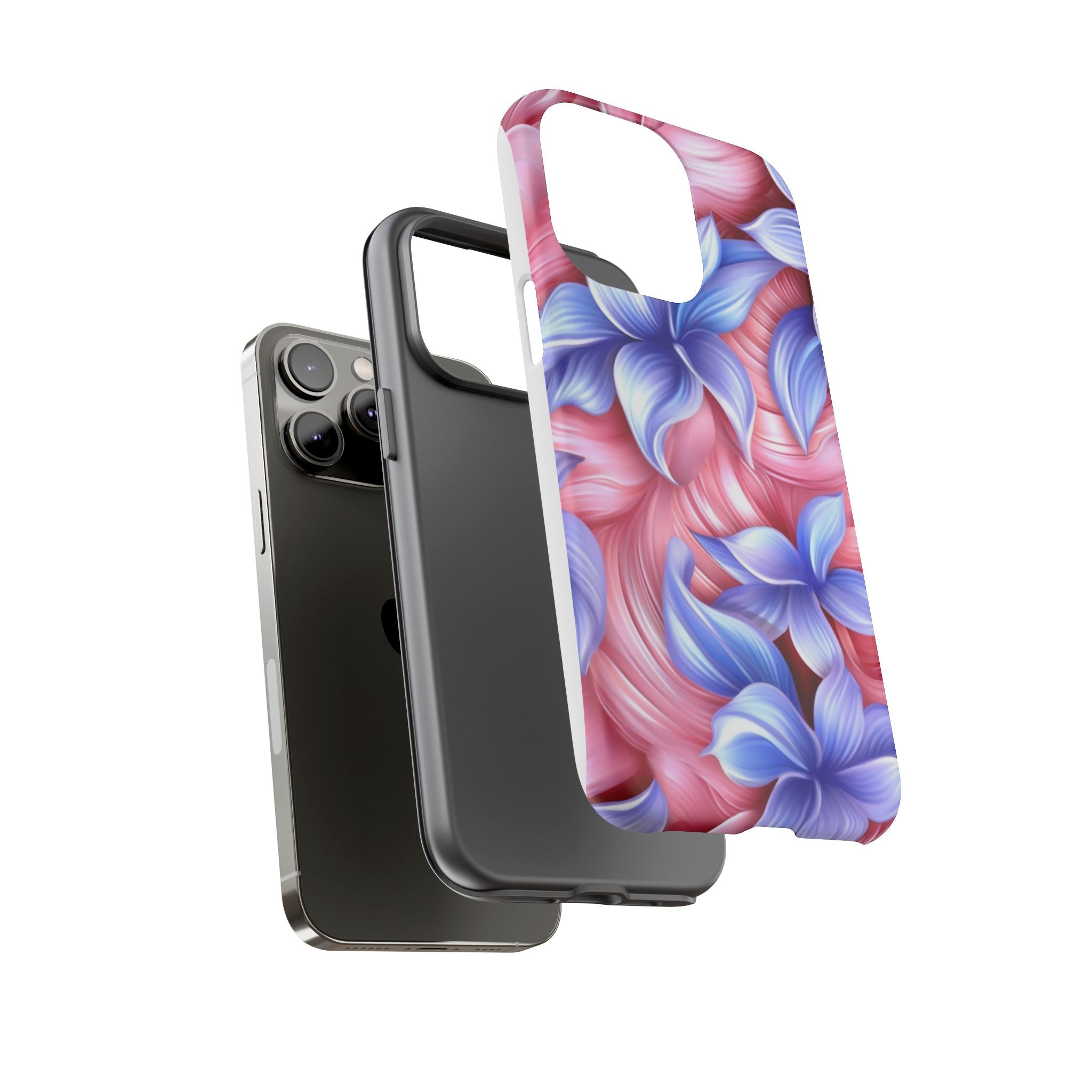 Dreamy Pink & Blue Floral iPhone Case - Hexagon Stone