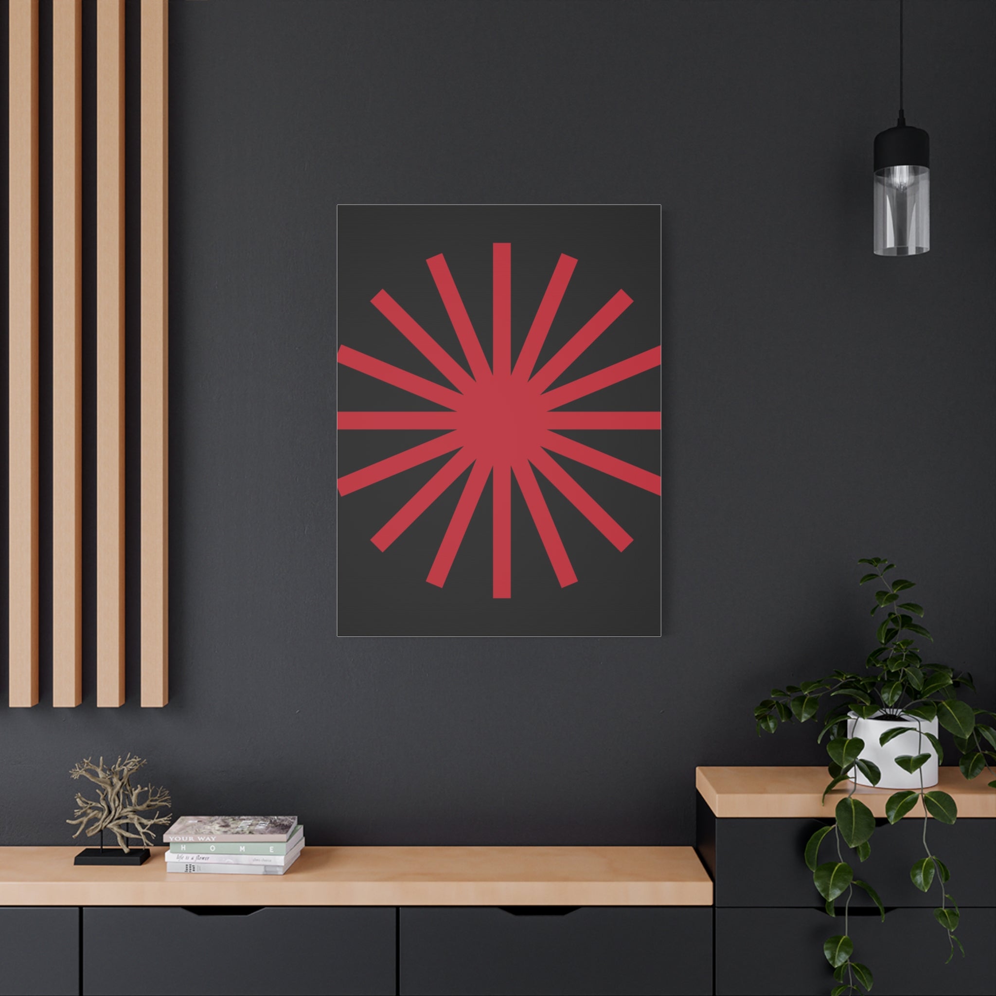 Crimson Sunburst Matte Canvas Art