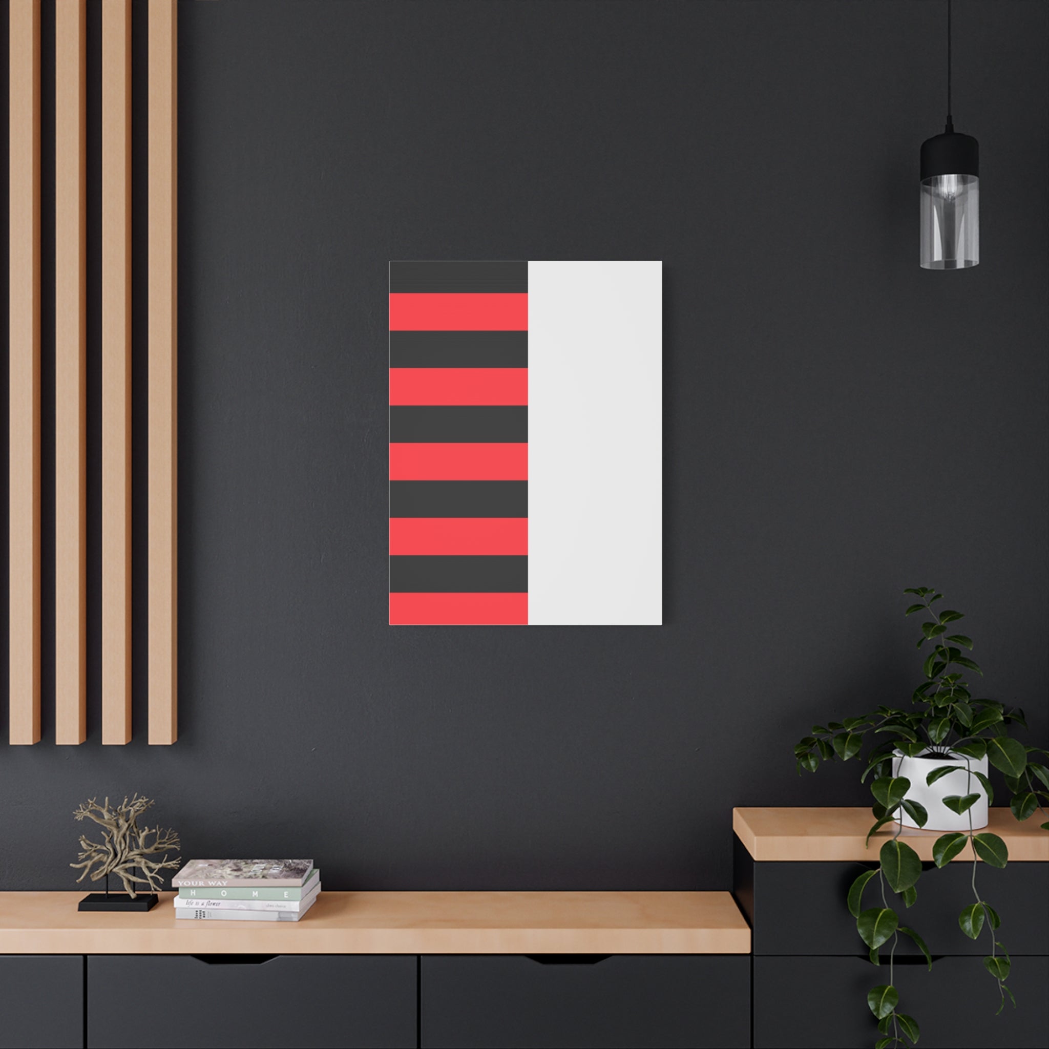 Abstract Coral & Gray Minimalist Canvas Art