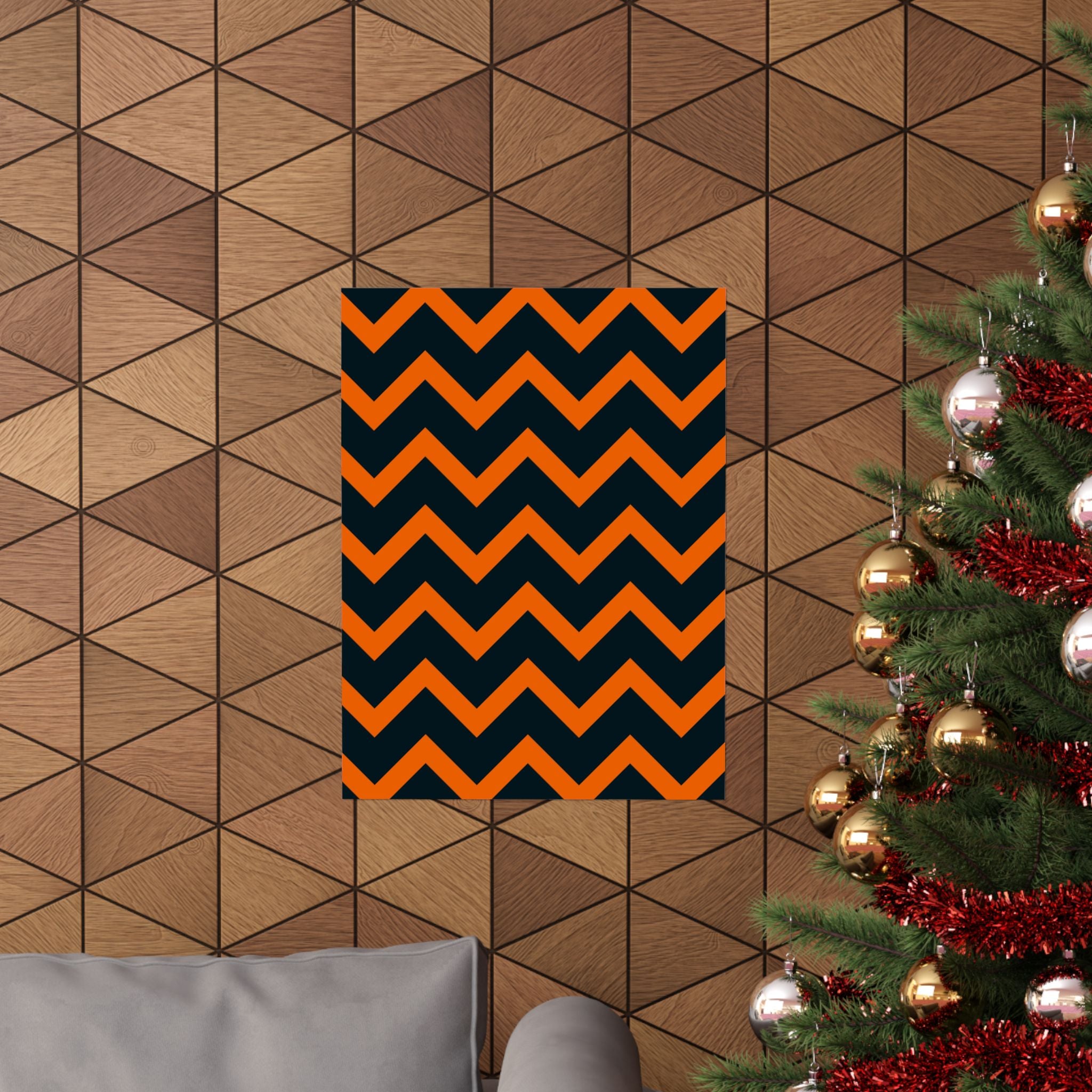 Orange & Blue Chevron Stripe Poster