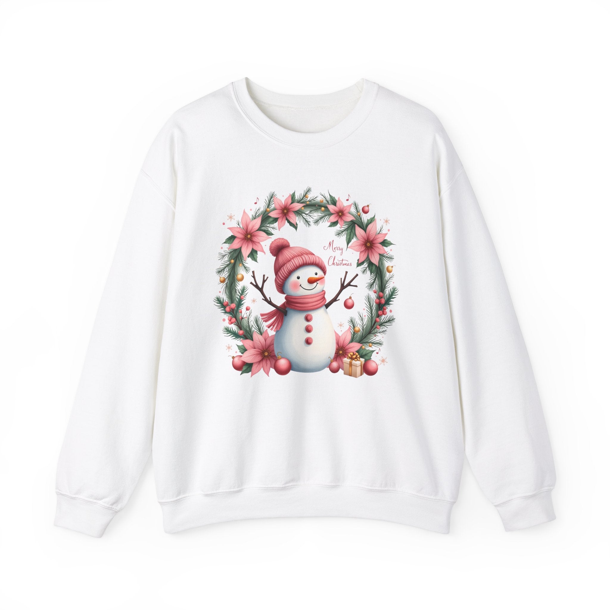 Pink Snowman Christmas Wreath Sweatshirt