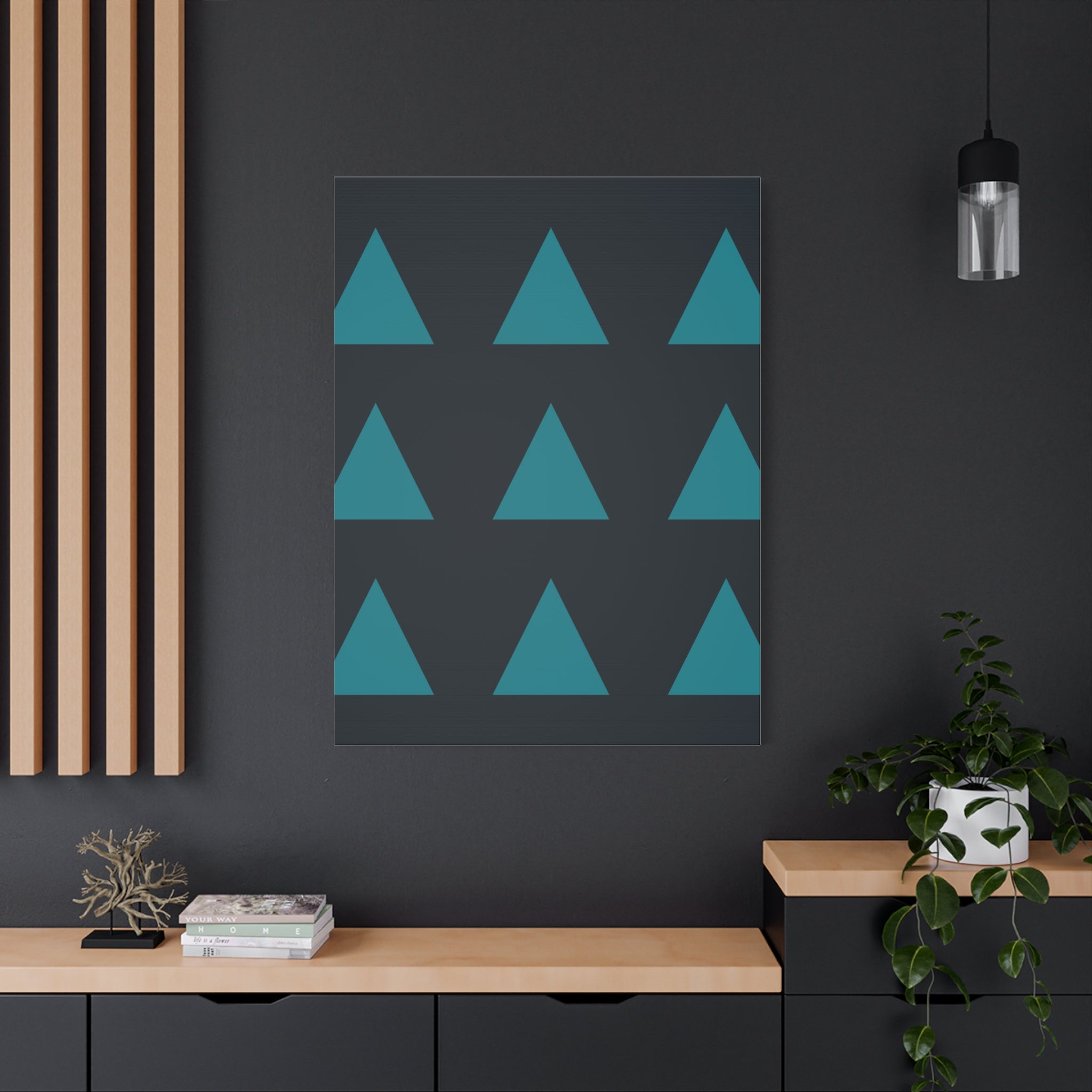 Teal Geometric Triangle Canvas Art