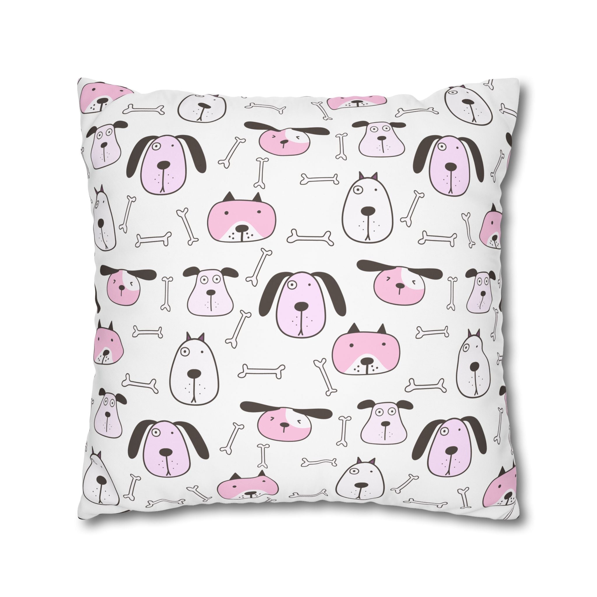 Cute Dog Bone Pillowcase - Pink & White