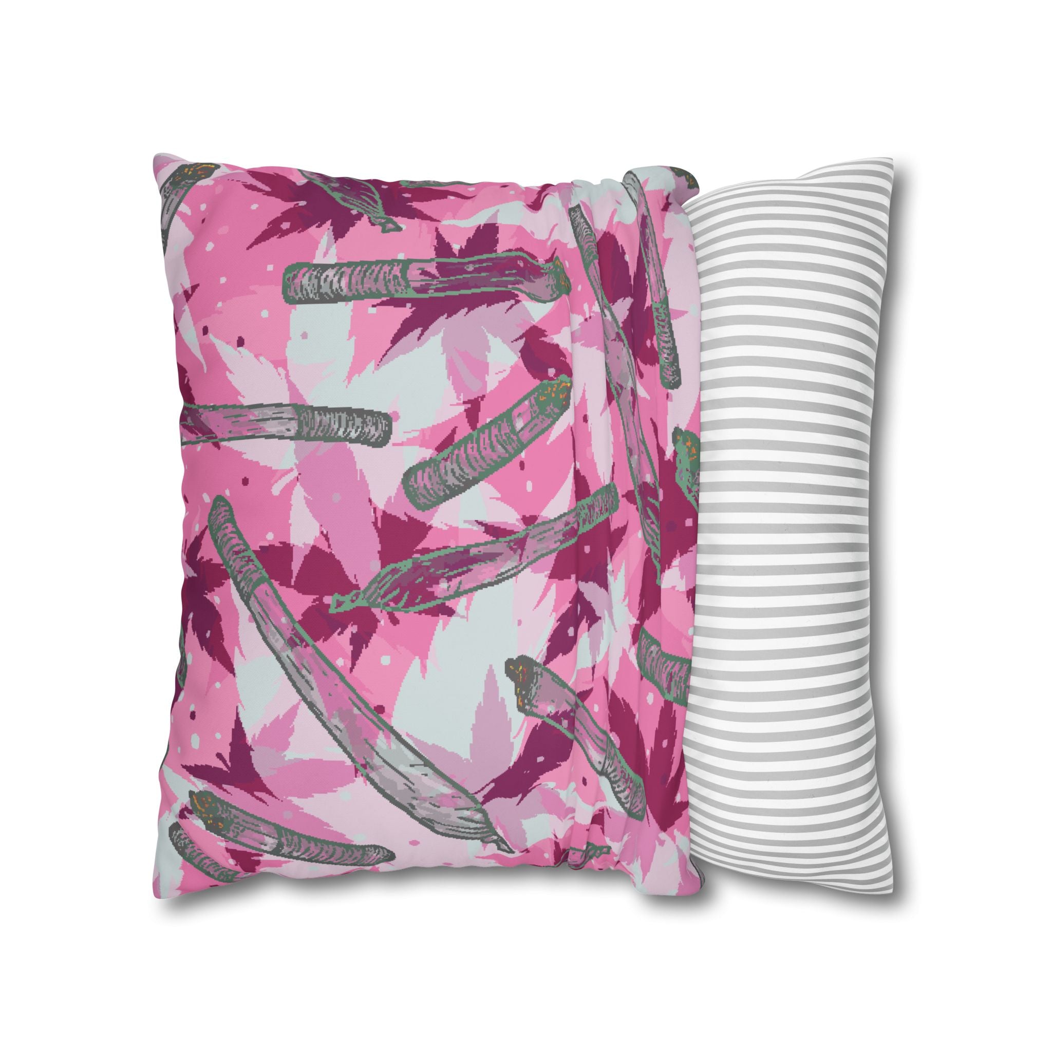 Pink Cannabis Leaf & Joint Pillowcase