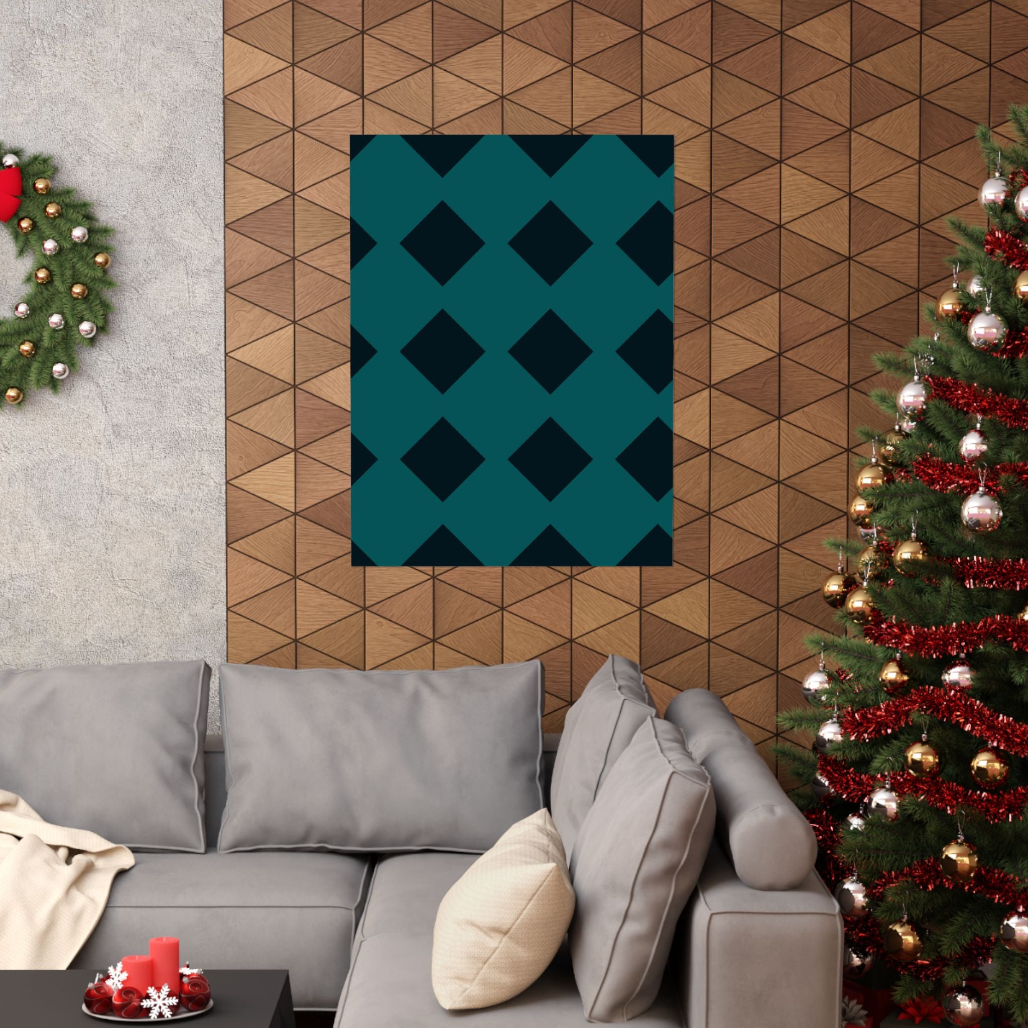 Teal Geometric Diamond Pattern Poster