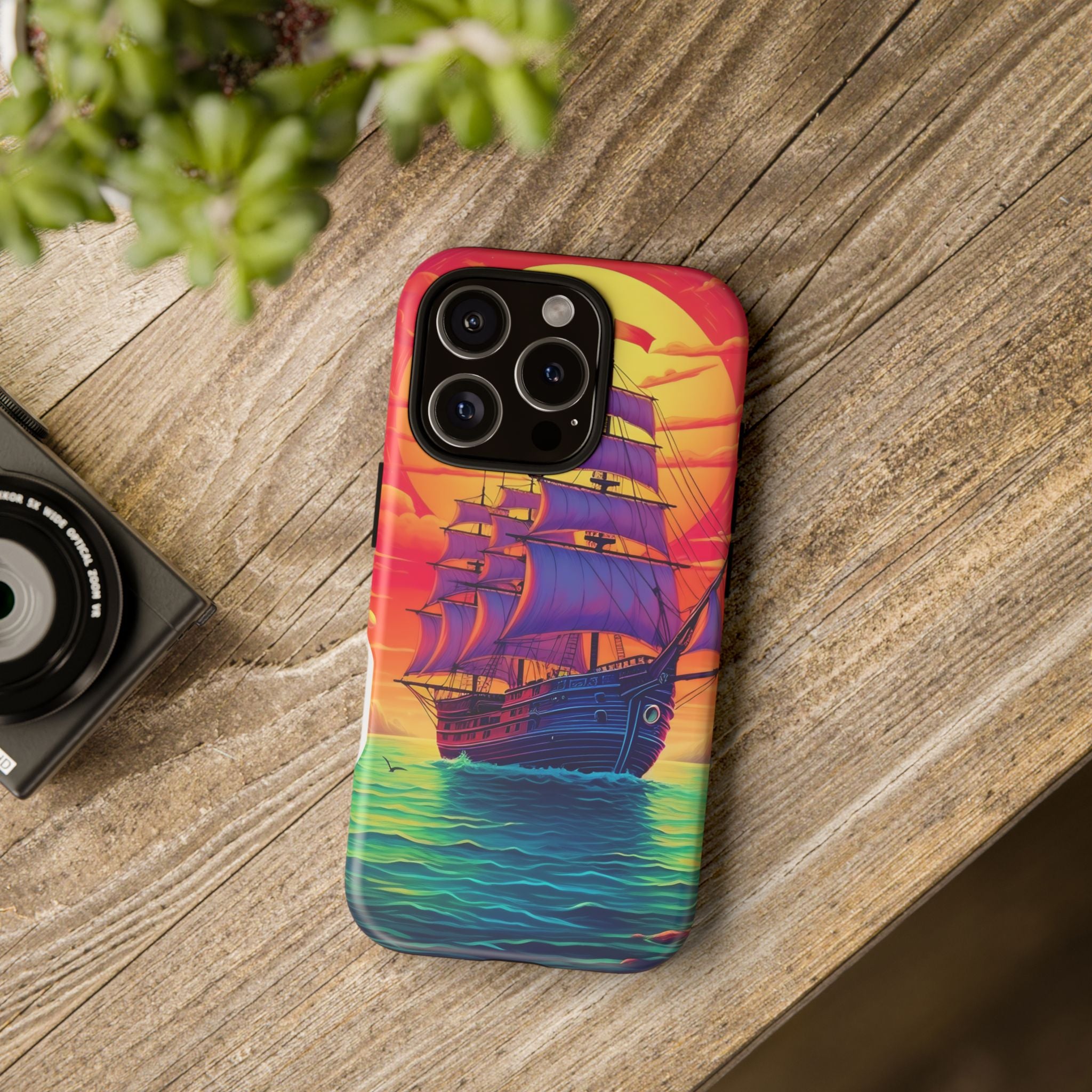 Sunset Galleon Hexagon Stone iPhone Case