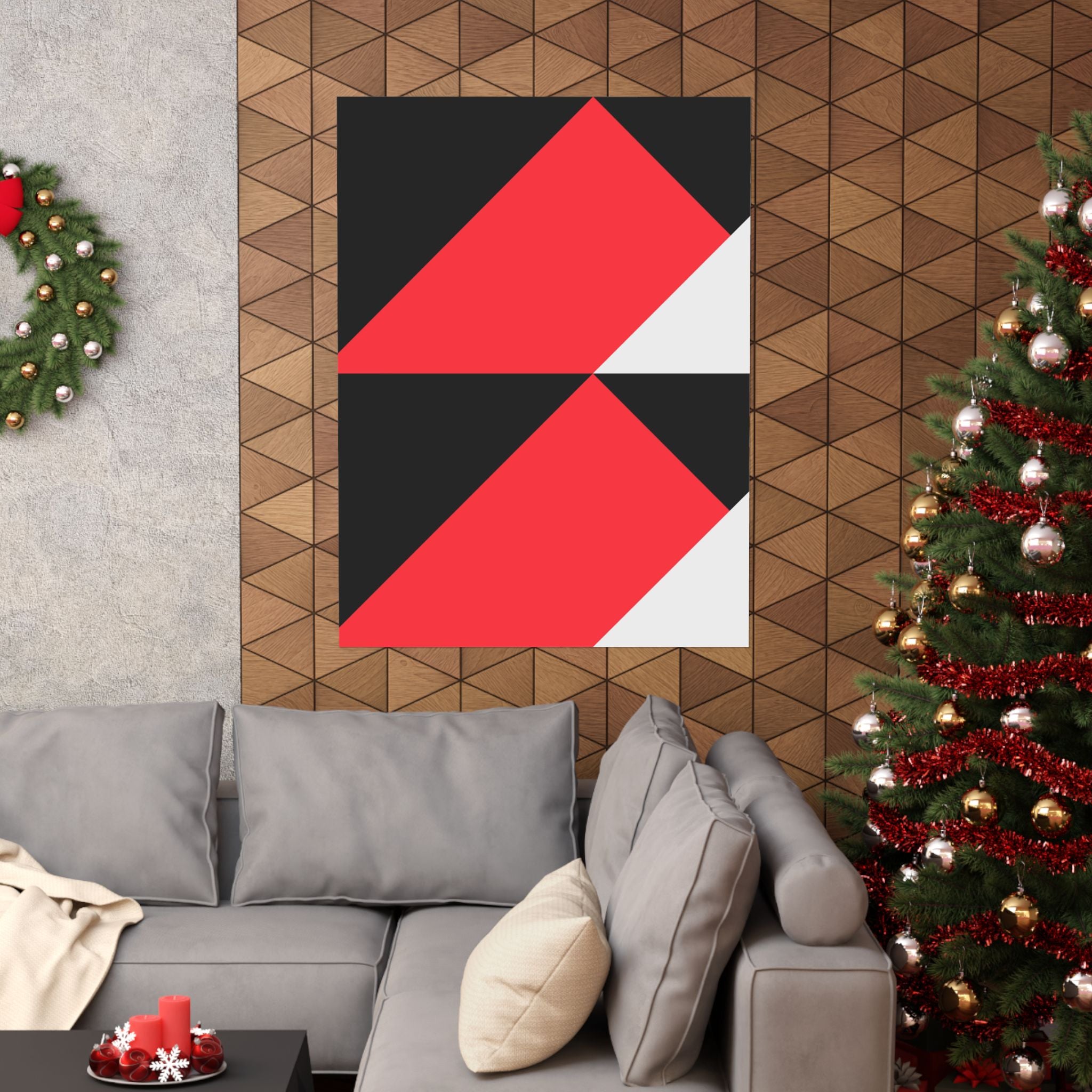 Abstract Geometric Red & Gray Poster