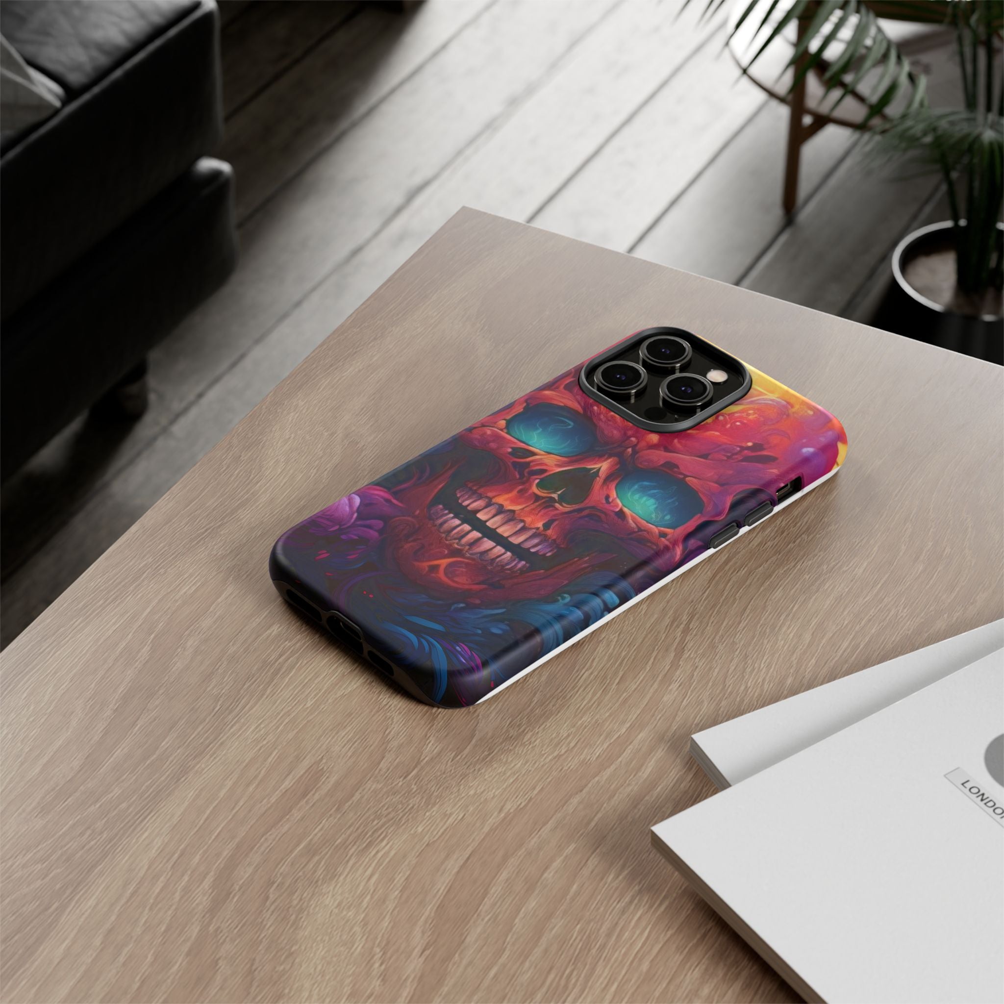 Fiery Skull Hexagon iPhone Case - Rugged Texture