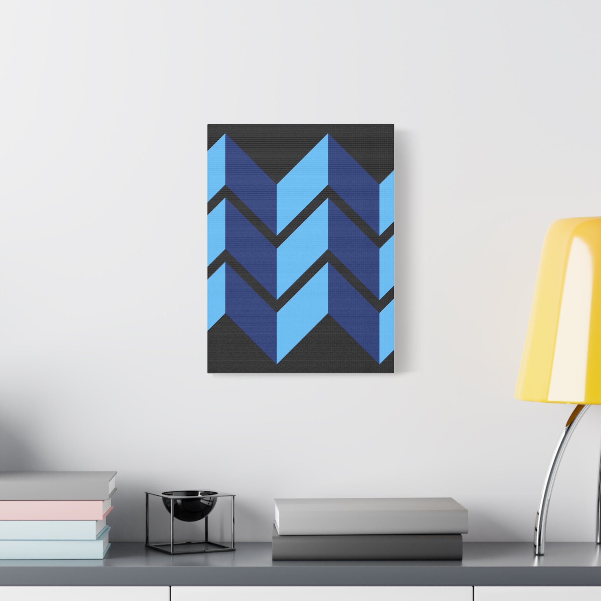 Abstract Blue Chevron Canvas Art