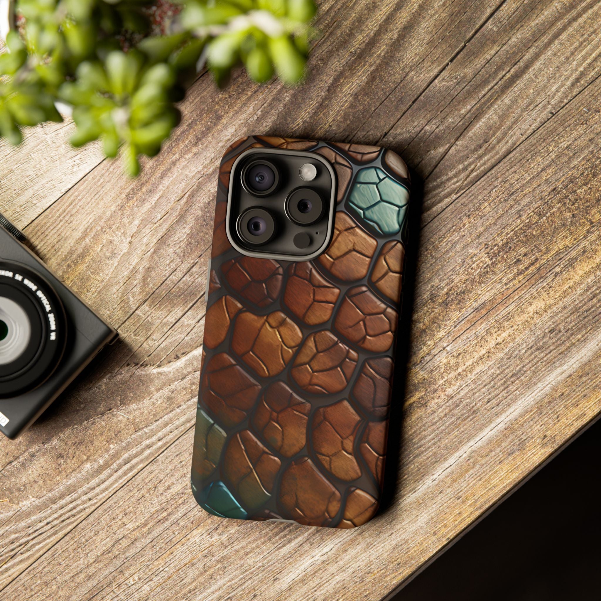 Mosaic Reptile iPhone Case - Teal & Brown