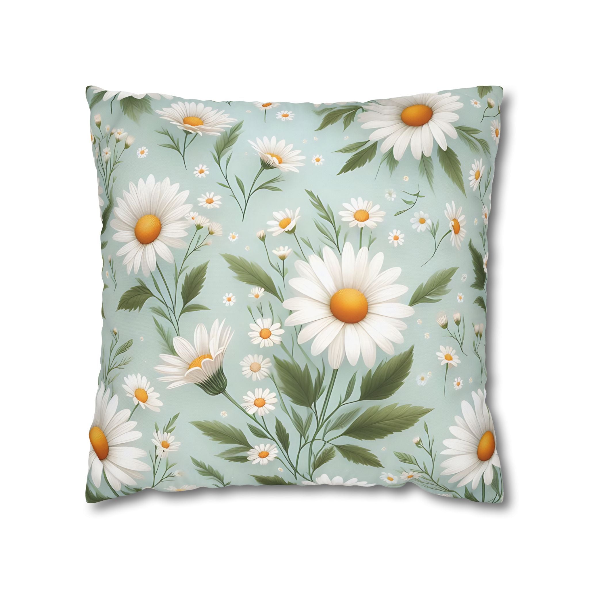 Daisy Floral Pillowcase - Teal & White