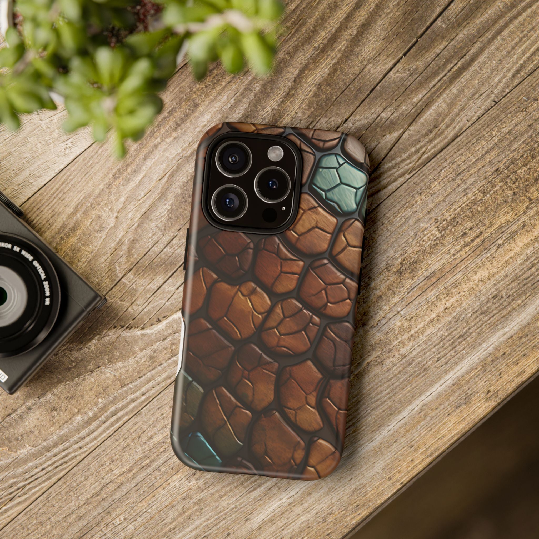 Mosaic Reptile iPhone Case - Teal & Brown