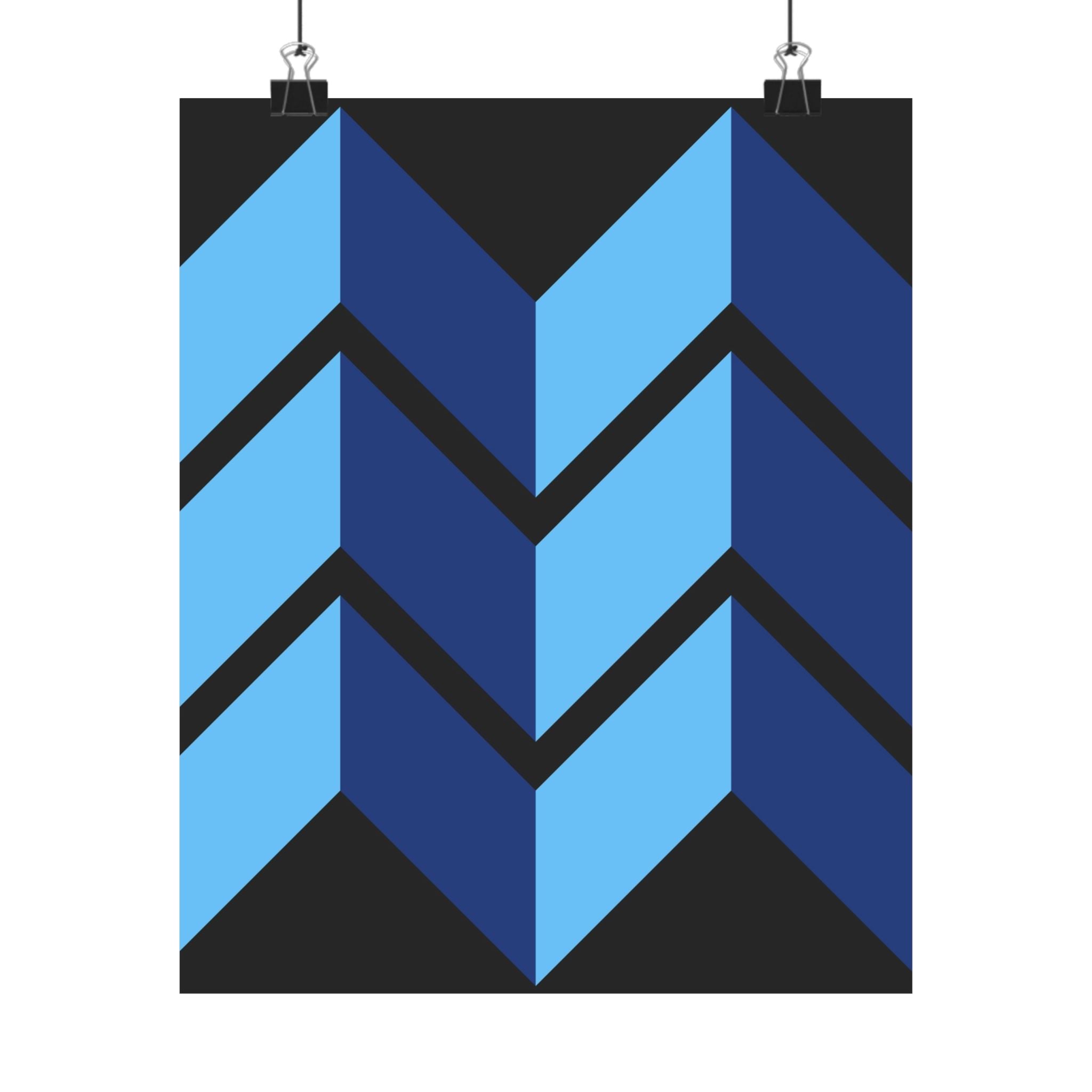 Abstract Blue Chevron Geometric Poster