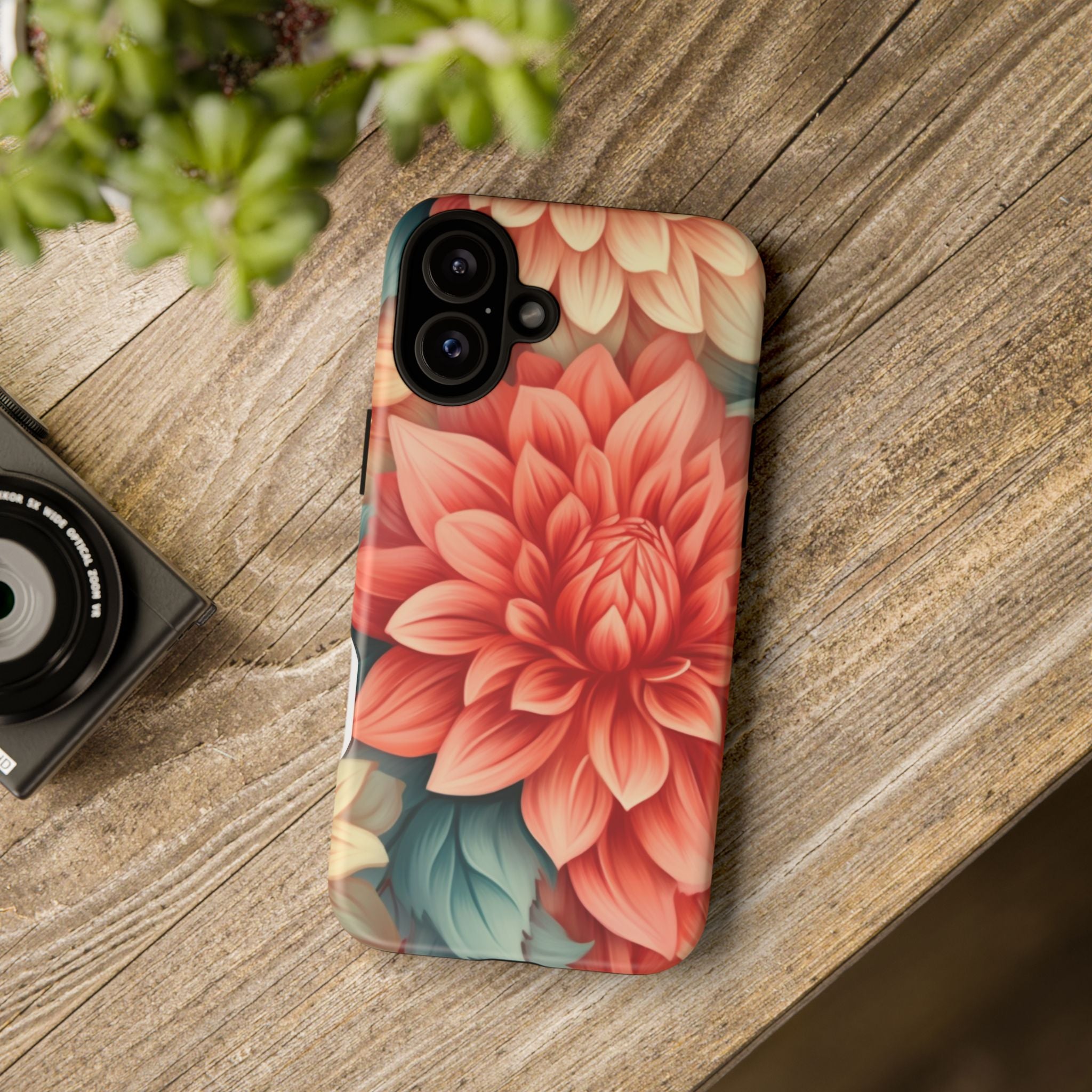 Coral Dahlia Hexagon iPhone Case - Rugged Texture