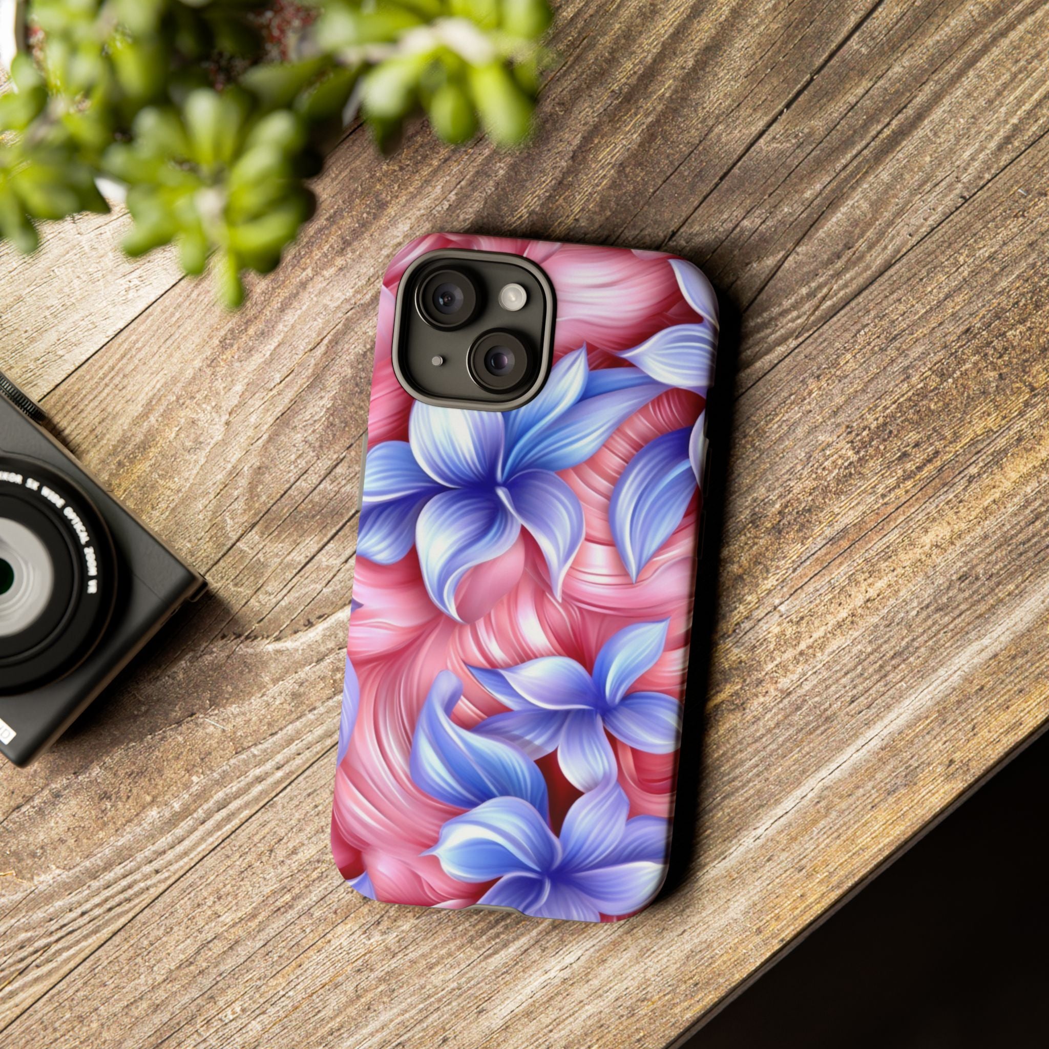 Dreamy Pink & Blue Floral iPhone Case - Hexagon Stone