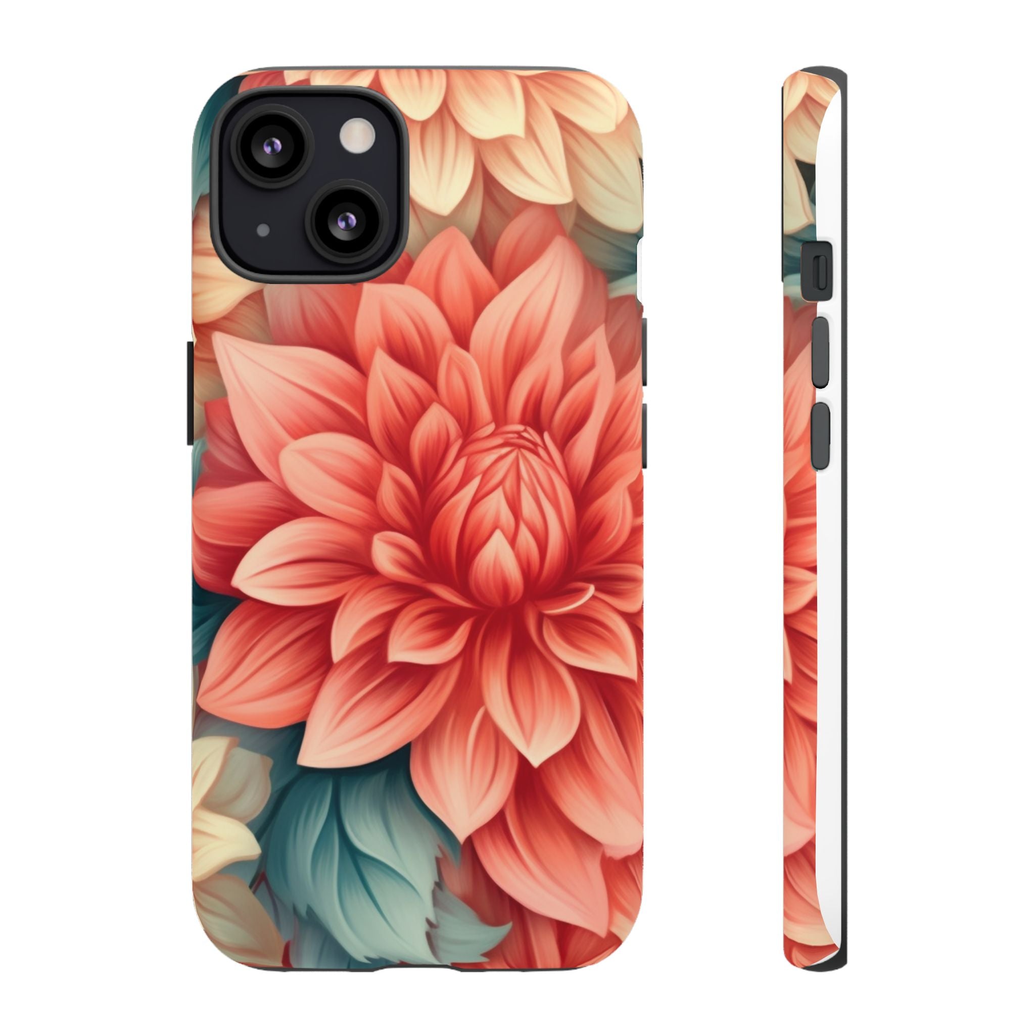 Coral Dahlia Hexagon iPhone Case - Rugged Texture