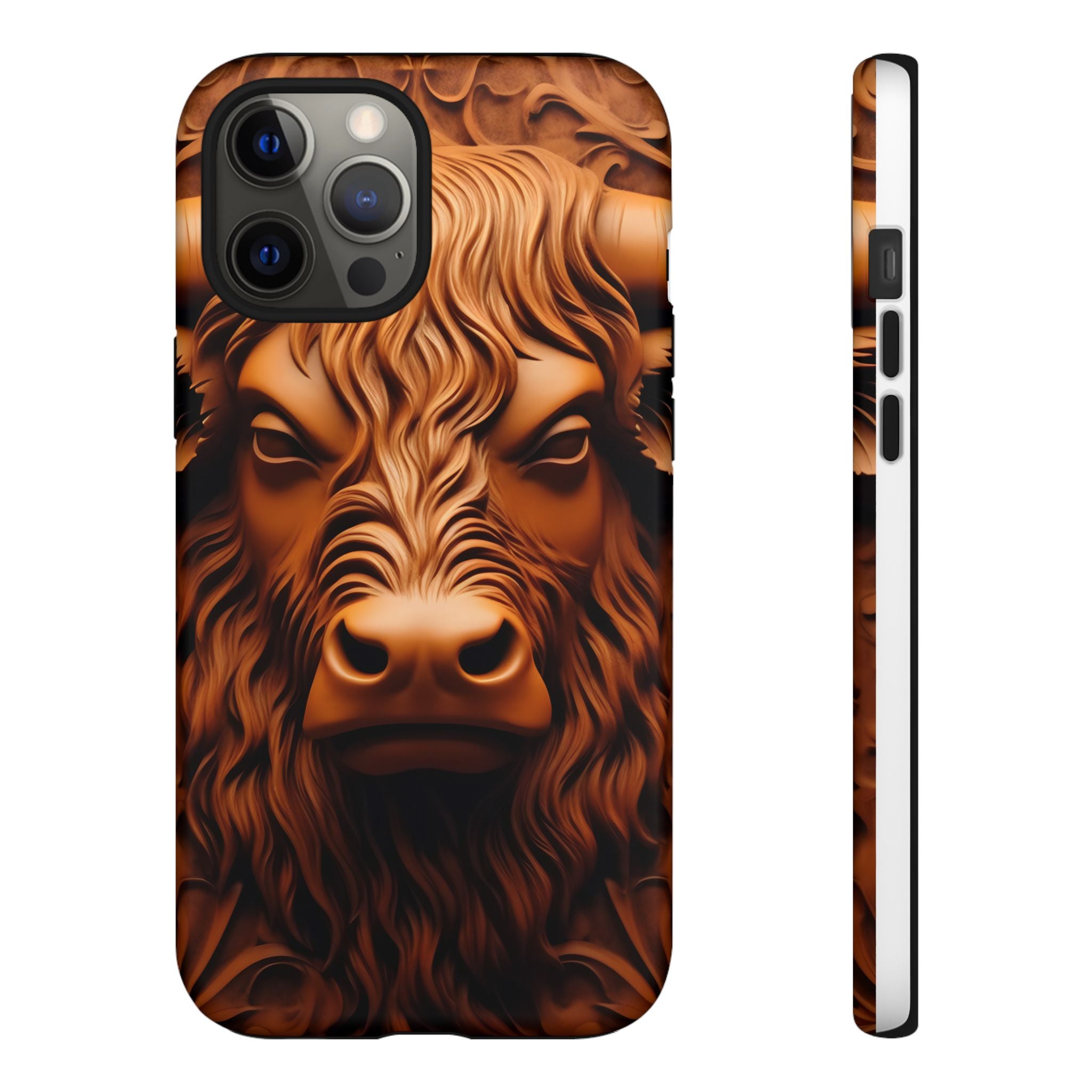 Bull Head Wood Carving iPhone Case - Rugged Texture