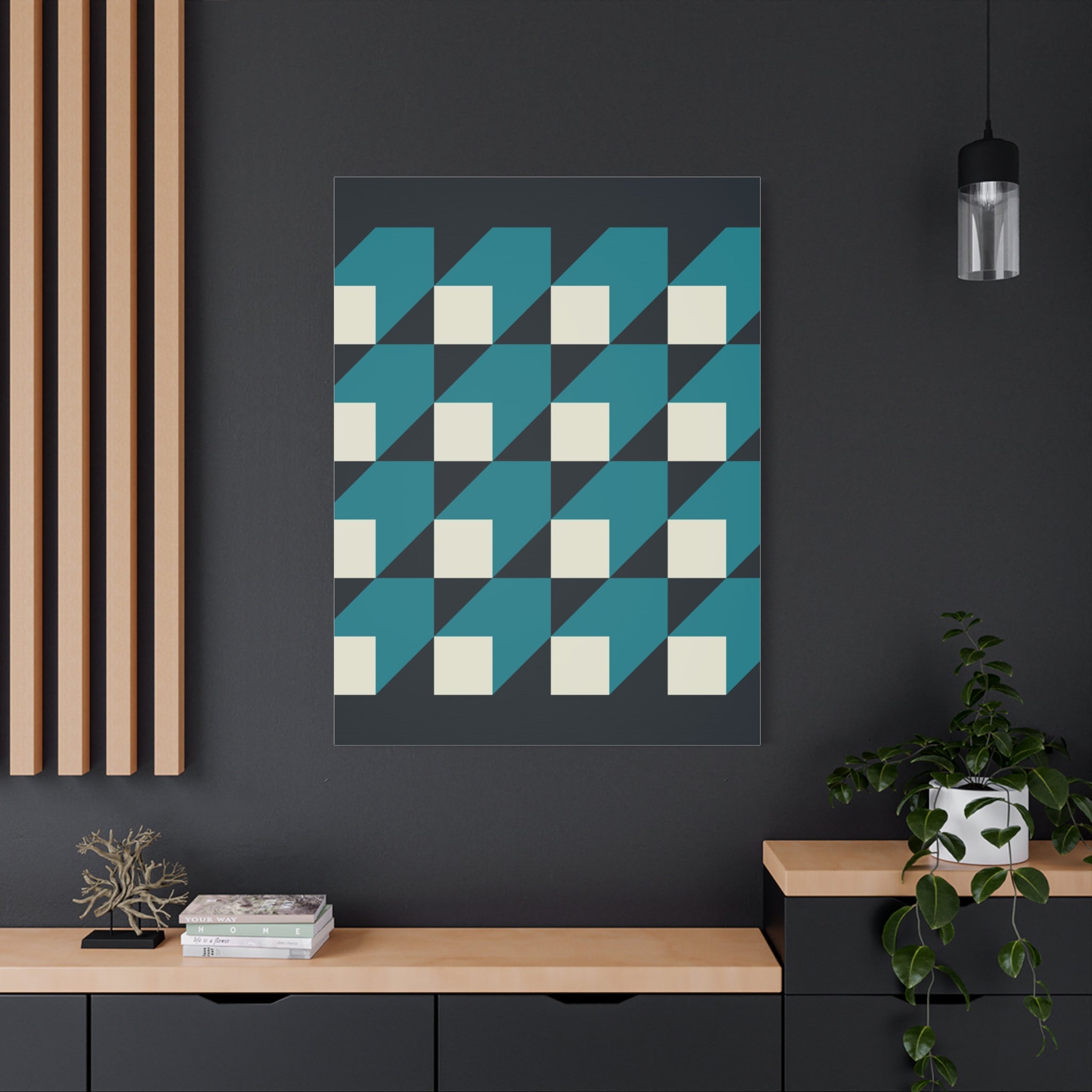 Geometric Teal Abstract Canvas Art