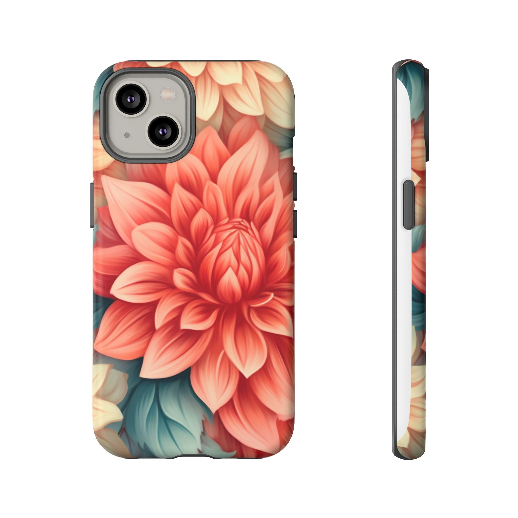 Coral Dahlia Hexagon iPhone Case - Rugged Texture