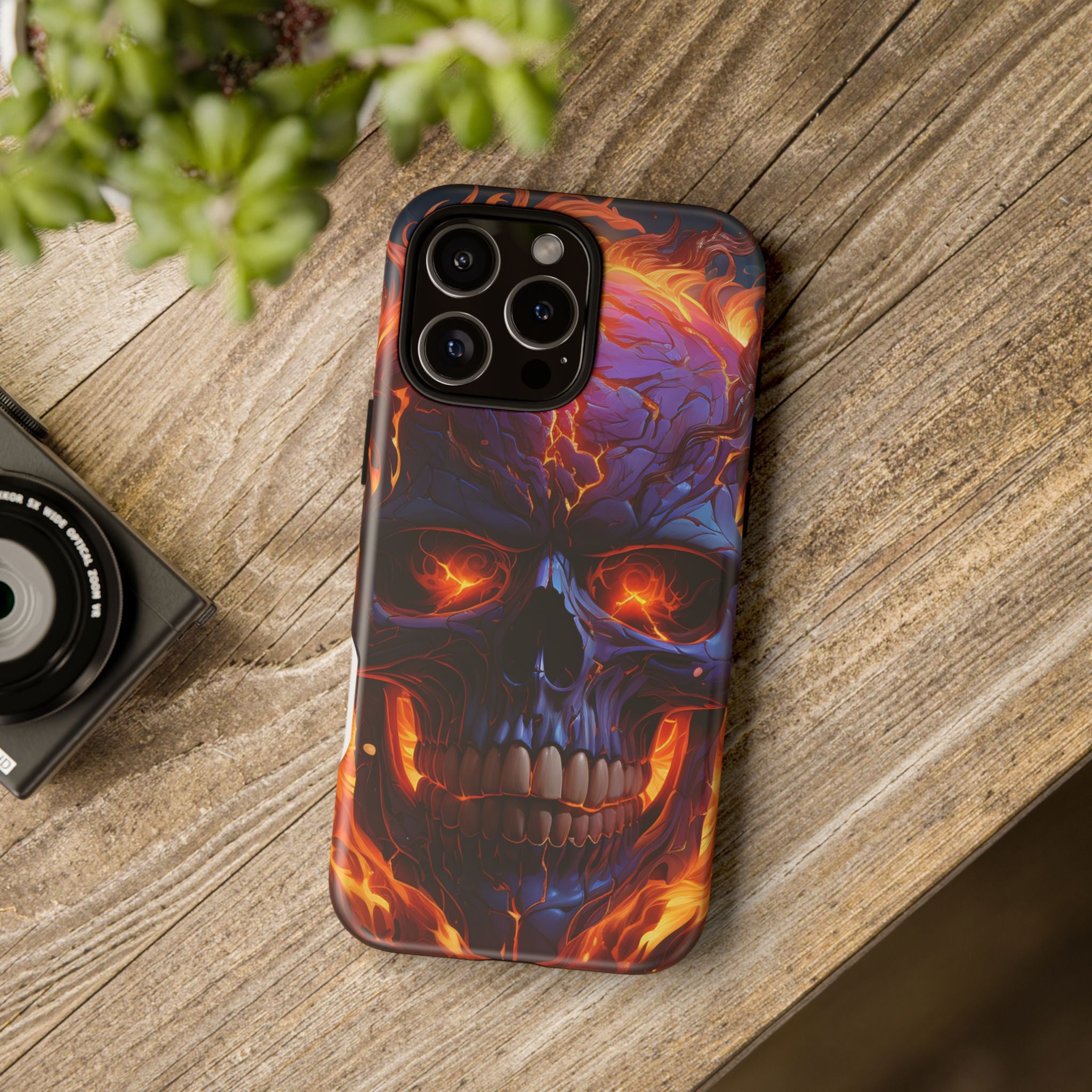 Fiery Skull Hexagon iPhone Case - Rugged Texture