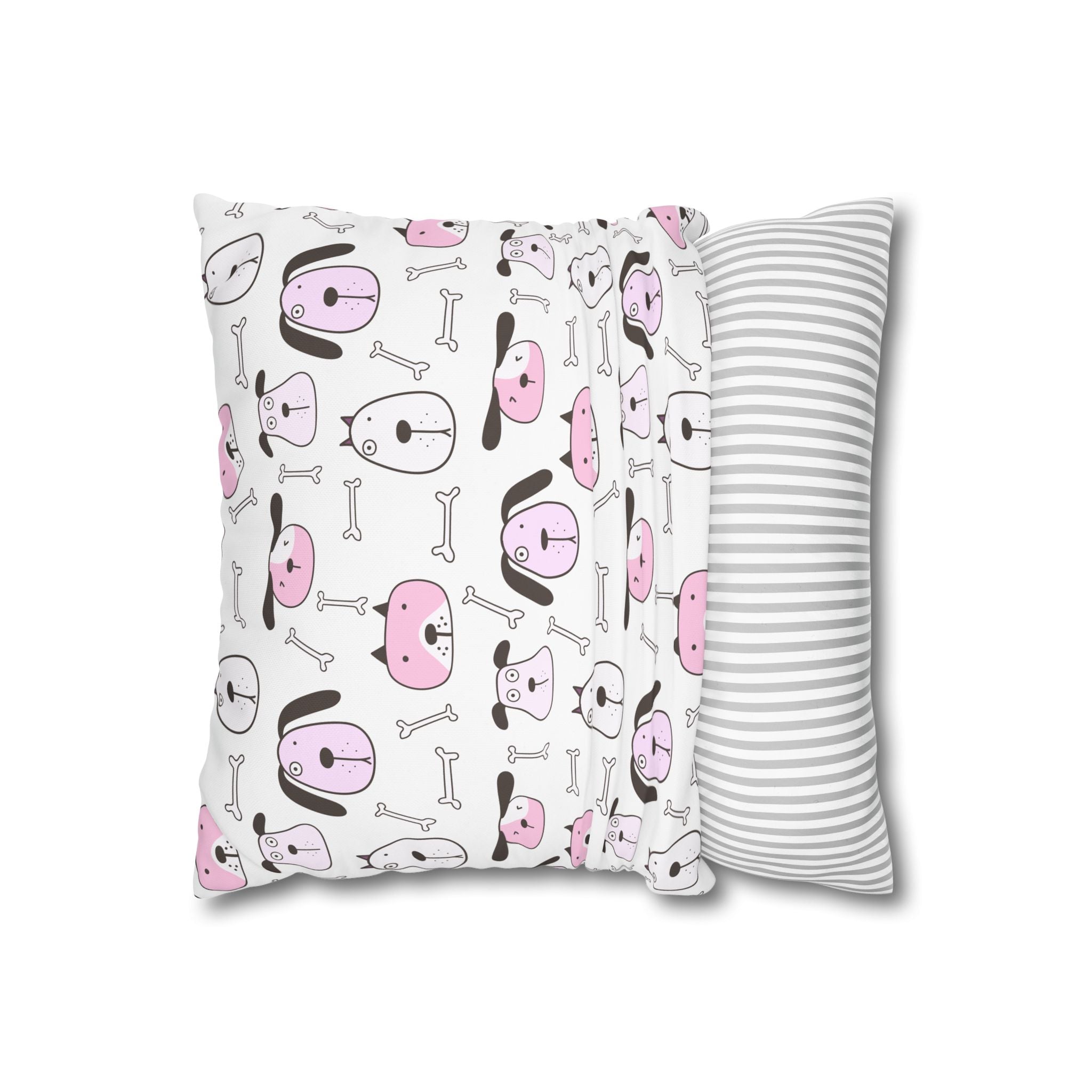 Cute Dog Bone Pillowcase - Pink & White