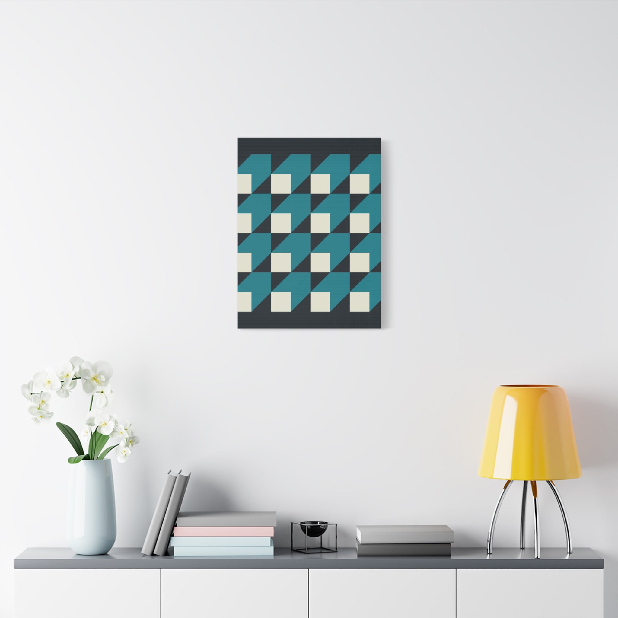 Geometric Teal Abstract Canvas Art