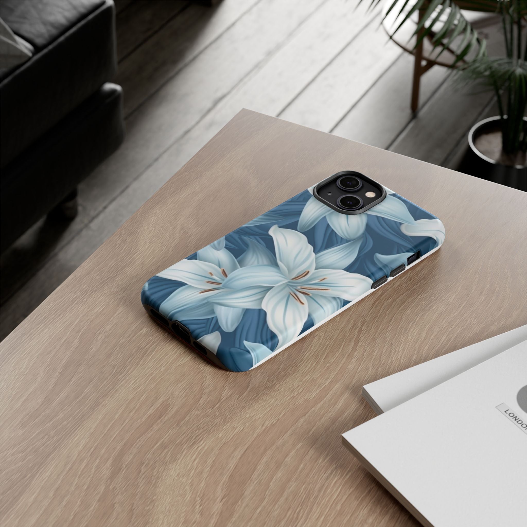 Pastel Blue Lily iPhone Case - Hexagon Stone