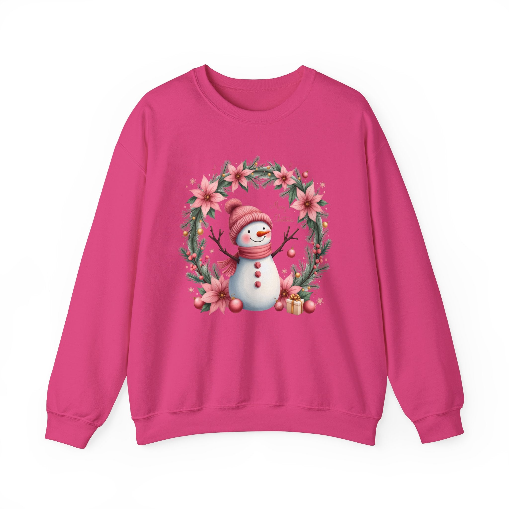 Pink Snowman Christmas Wreath Sweatshirt