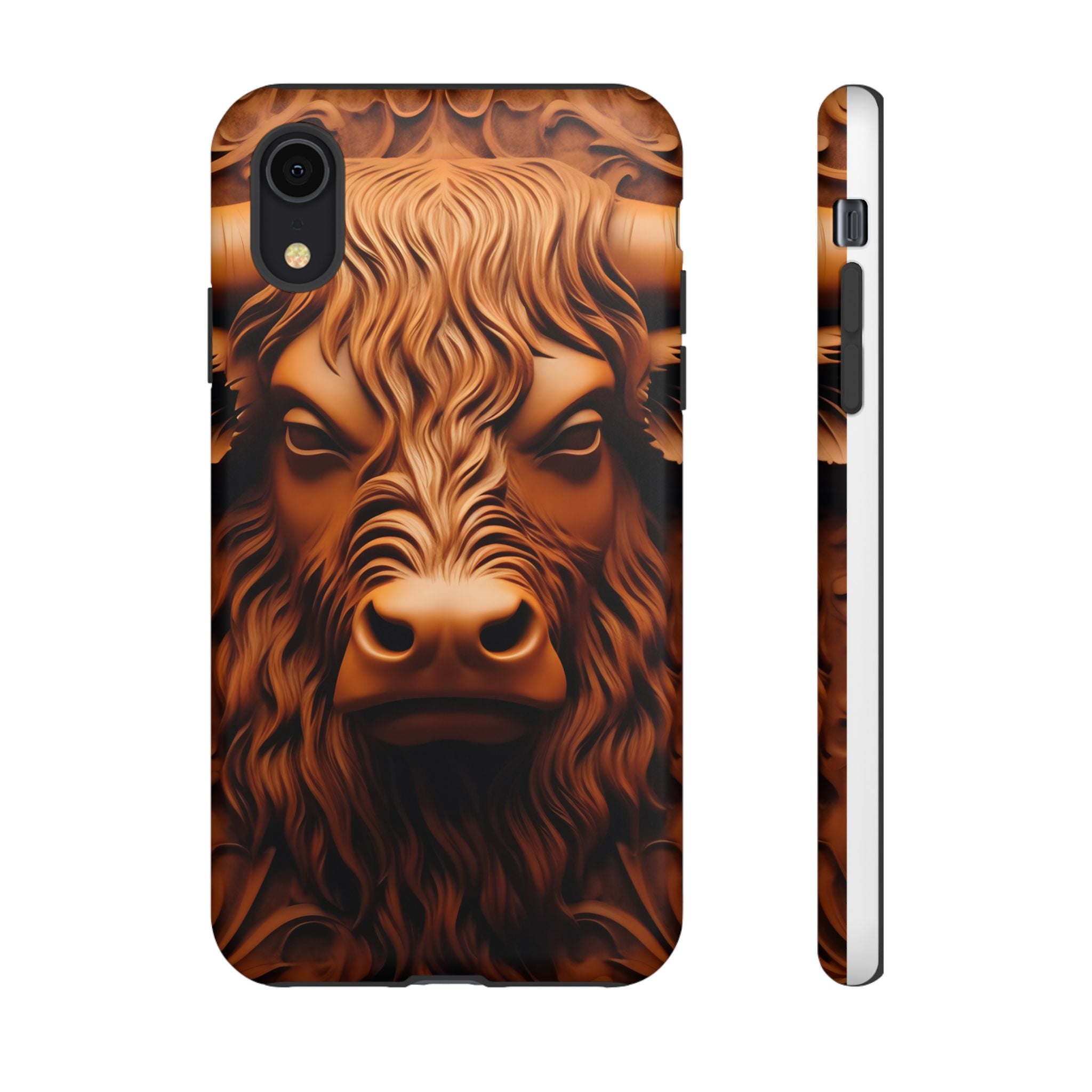 Bull Head Wood Carving iPhone Case - Rugged Texture