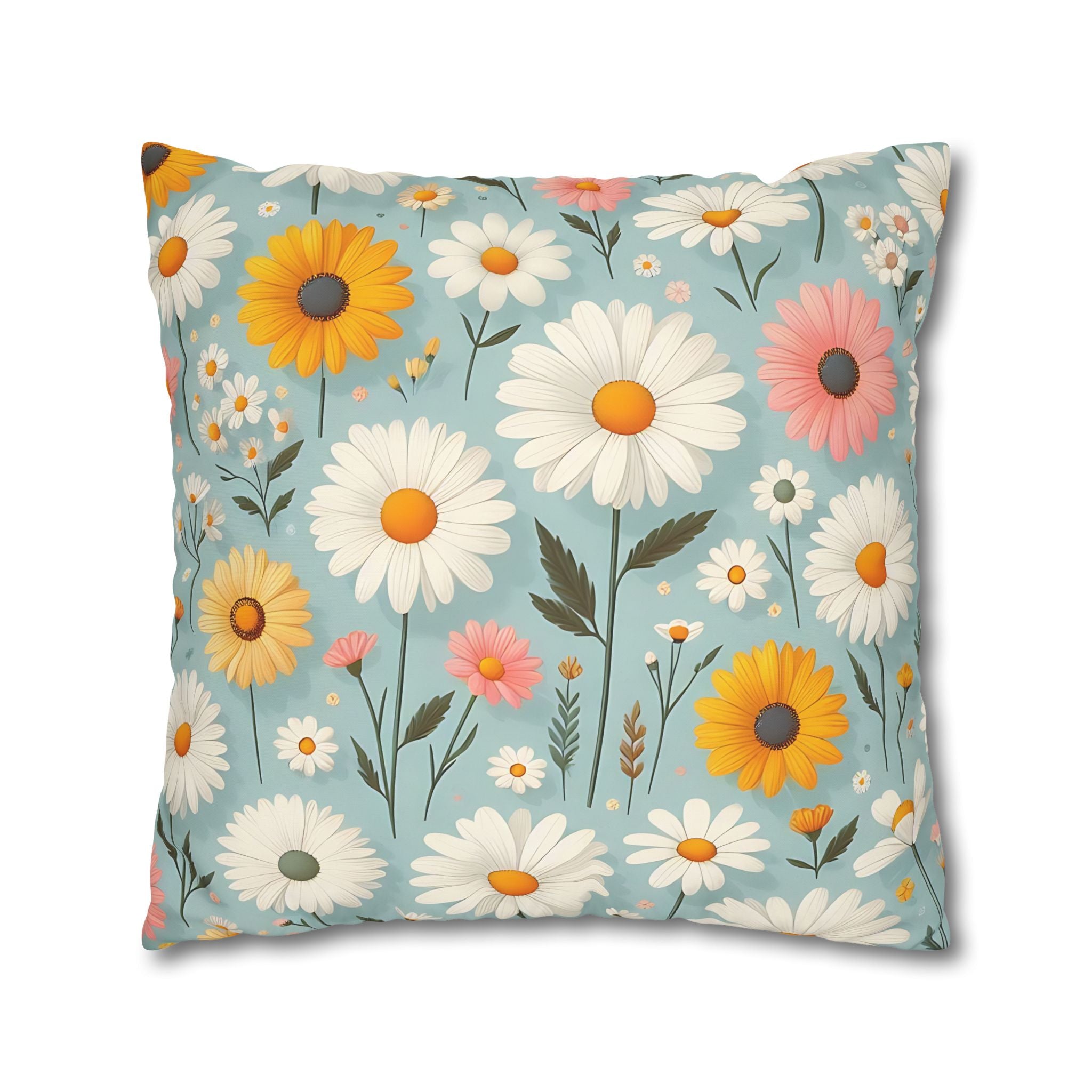 Floral Daisy Pillowcase - Blue & White