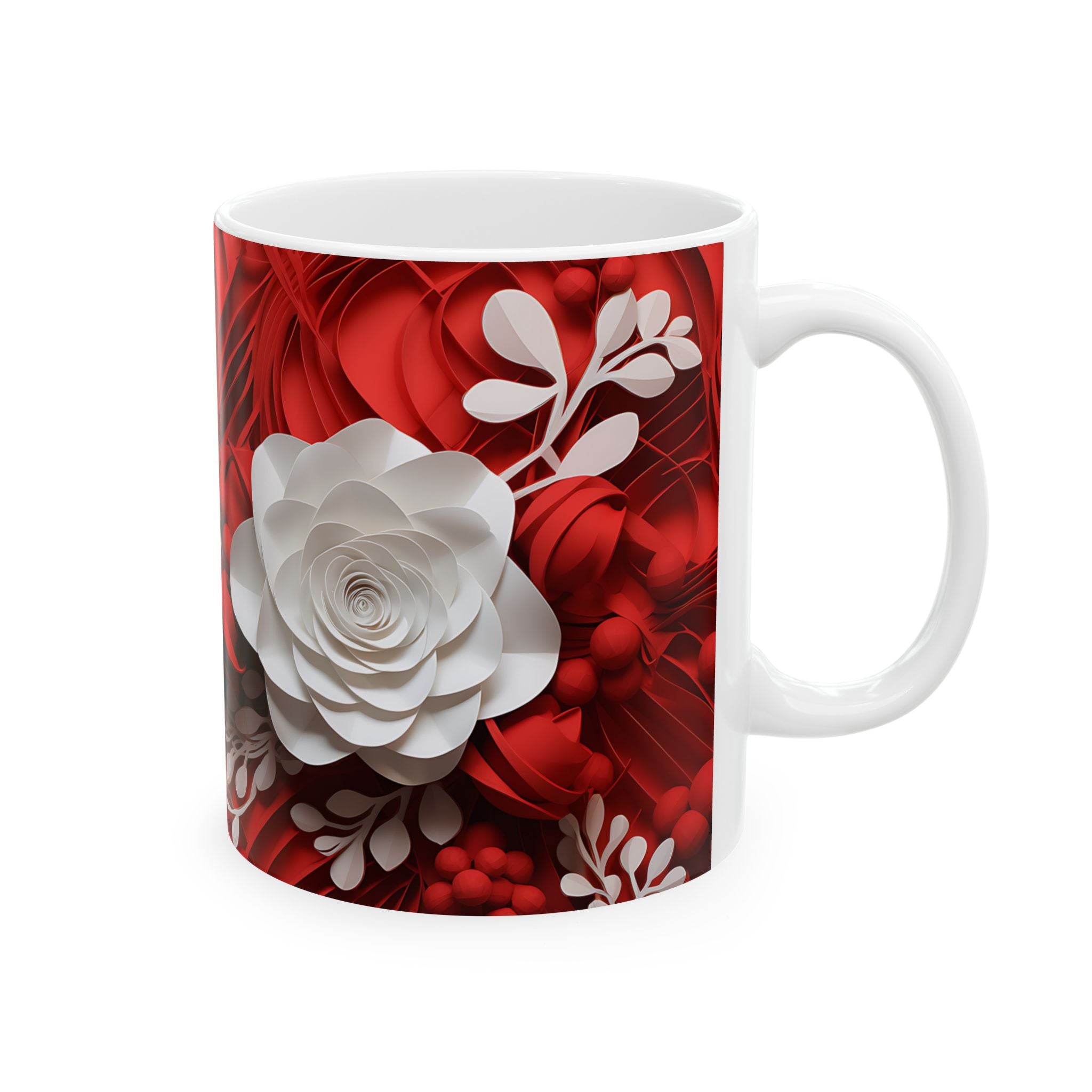 Red Floral Paper Art Coffee Mug